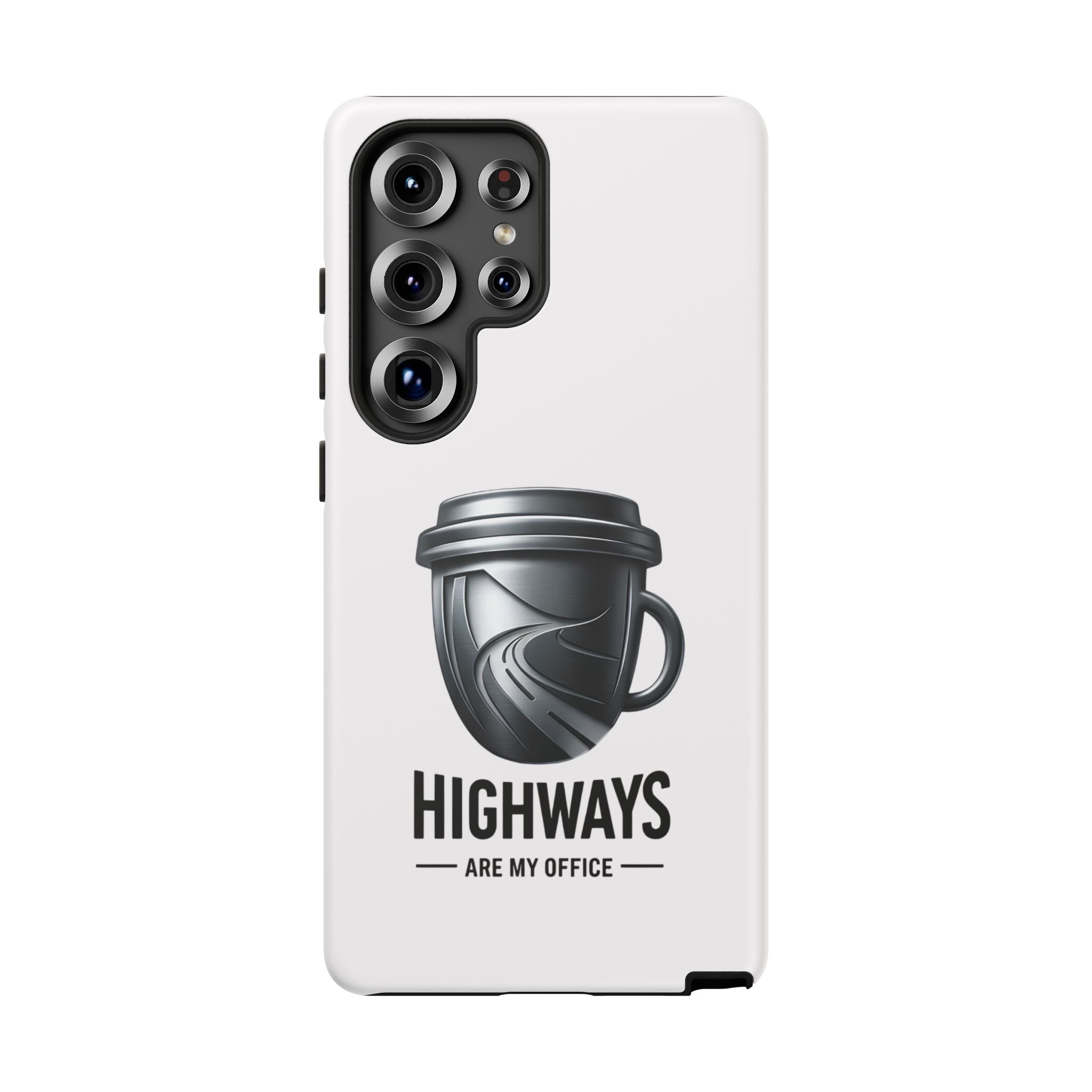 Hard Shell Phone Case — “Highways Are My Office” Travel Coffee Design