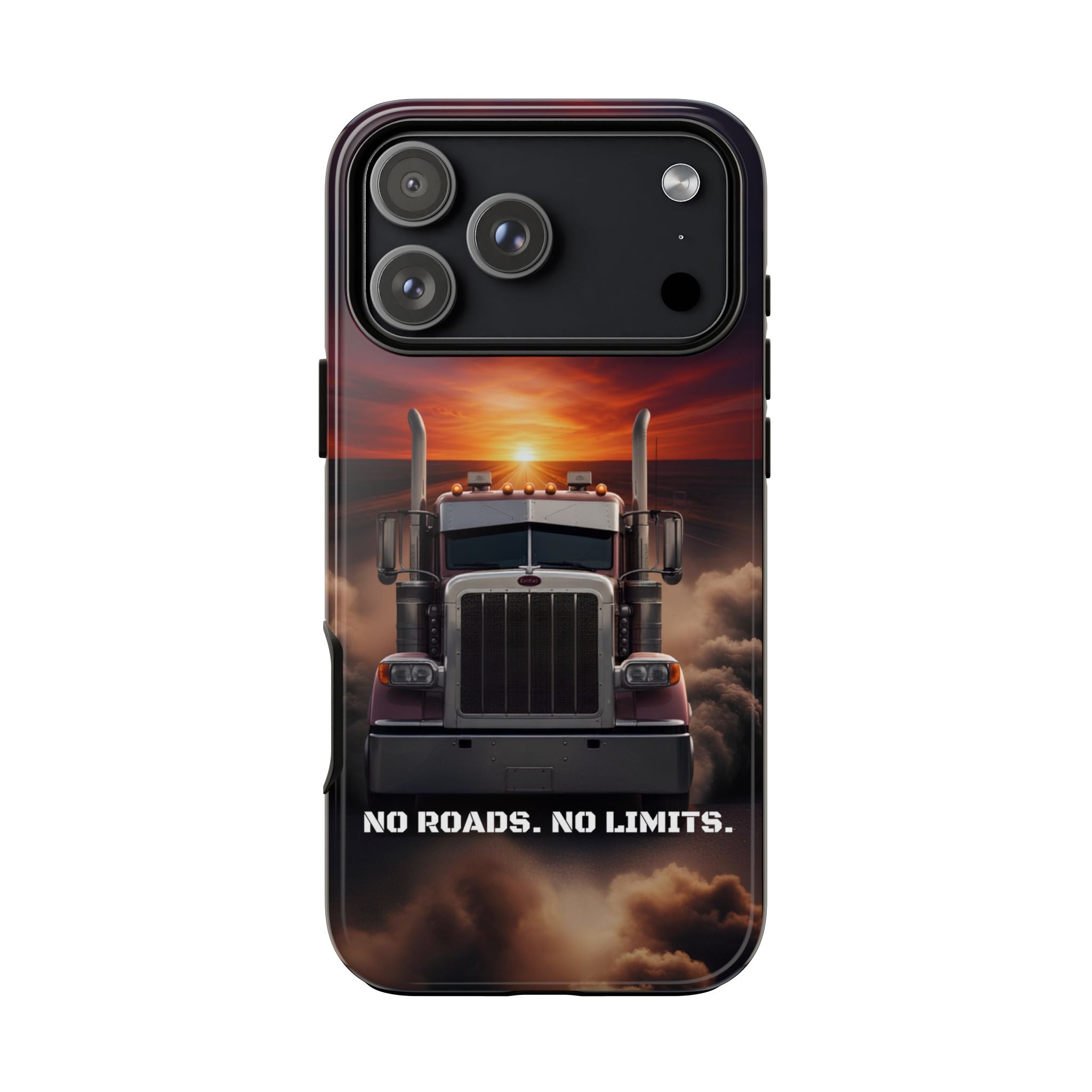 Truck Phone Case — "No Roads. No Limits." Sunset Semi Truck Protective Case