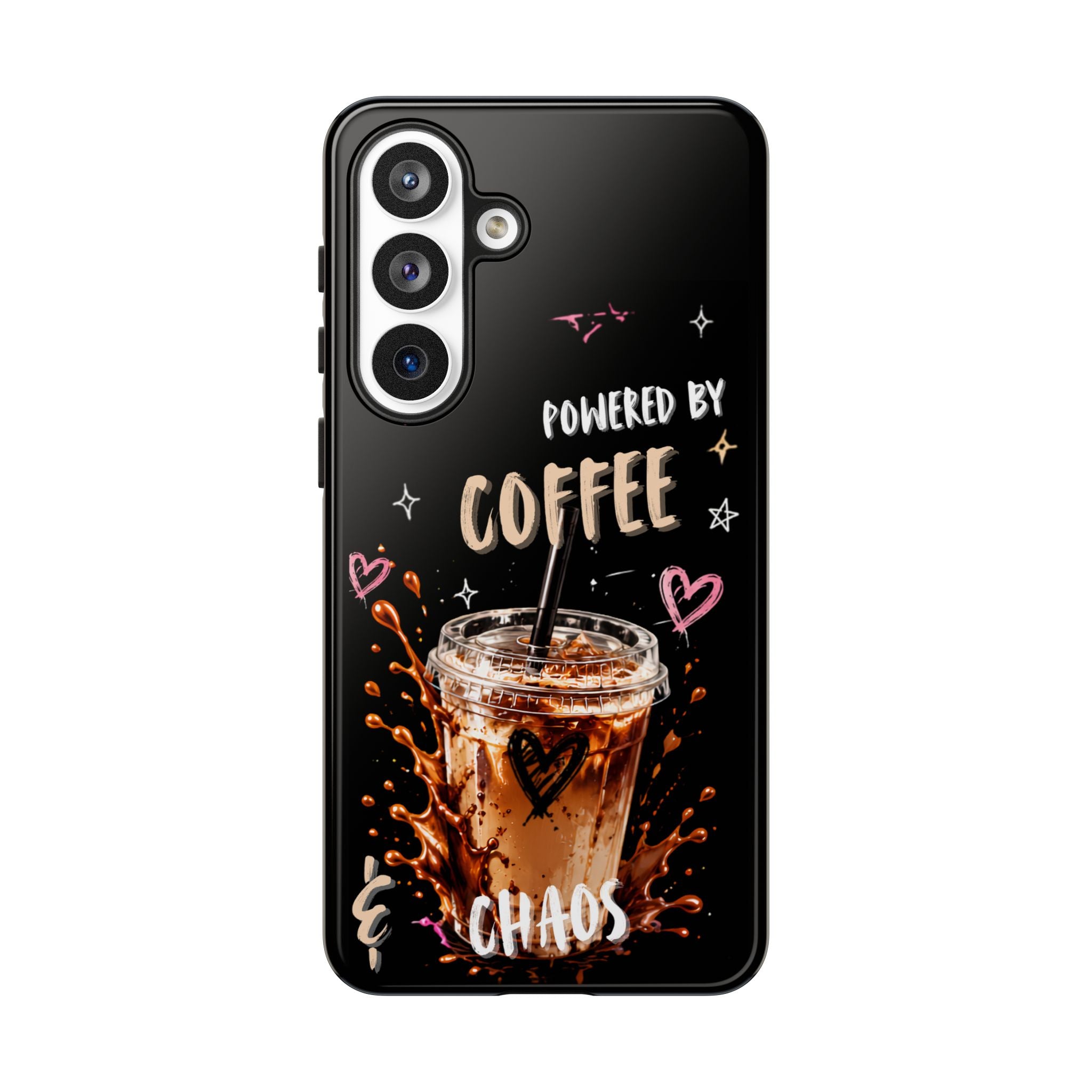 Phone Case — "Powered by Coffee & Chaos" Iced Coffee Protective Cover