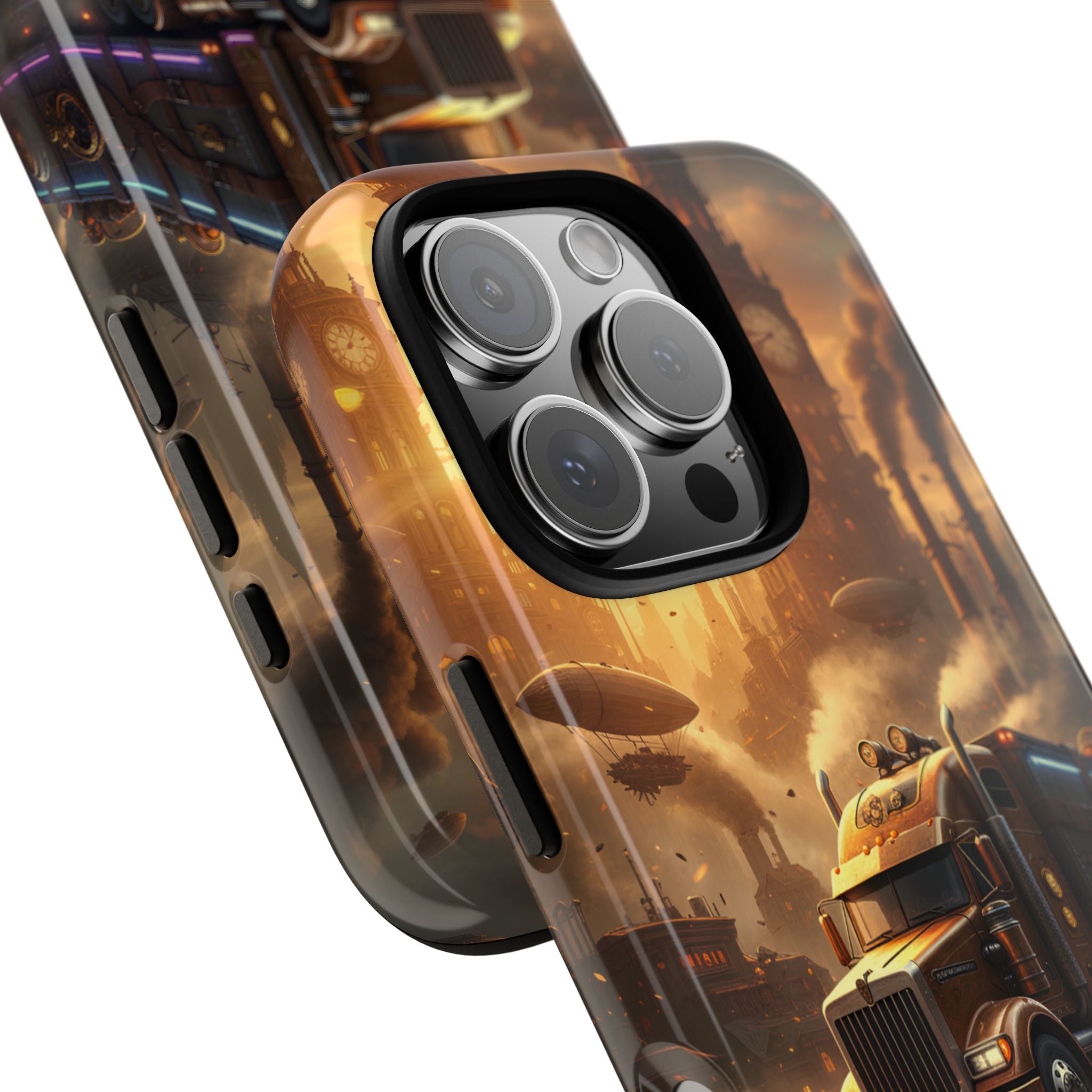 Steampunk Freightliner Phone Case — Rugged Trucking Cityscape iPhone Cover