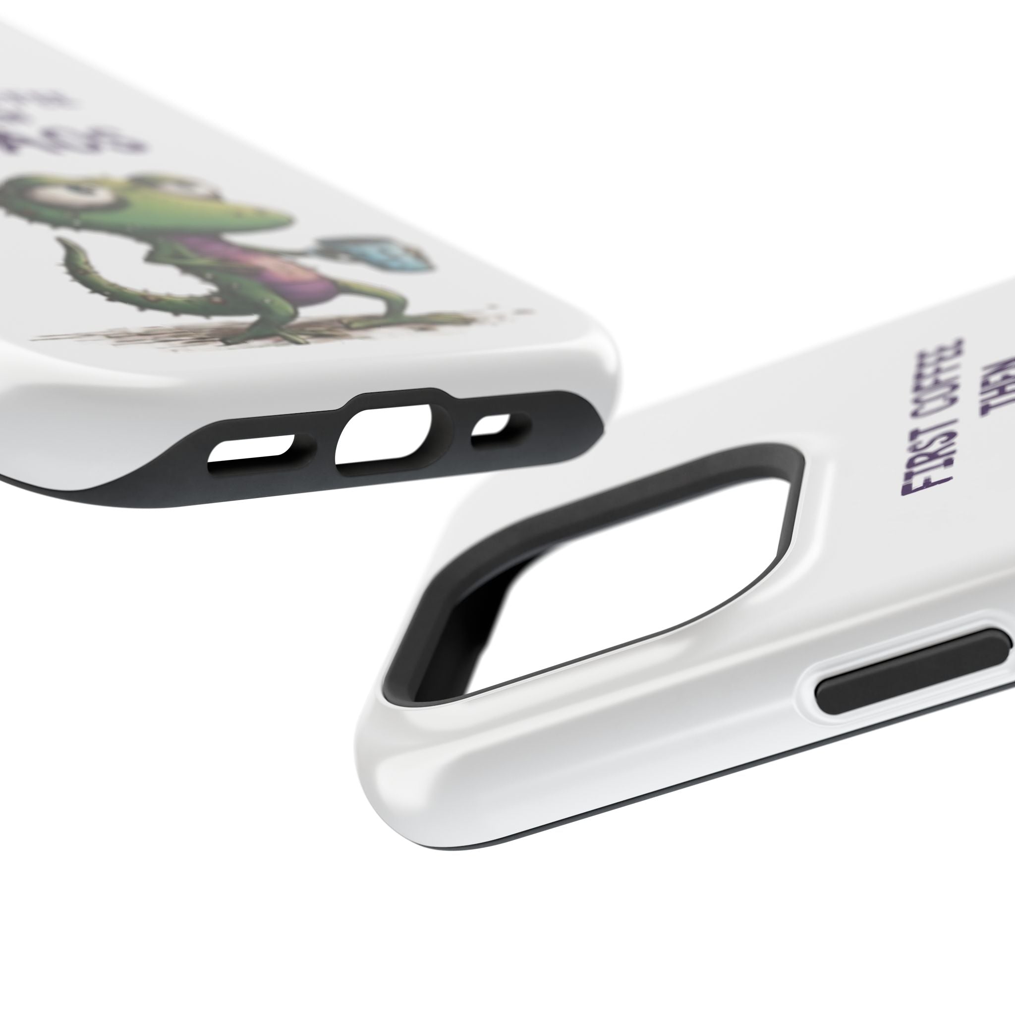 Impact-Resistant Phone Case — "First Coffee Then Chaos" Cute Lizard Coffee Design