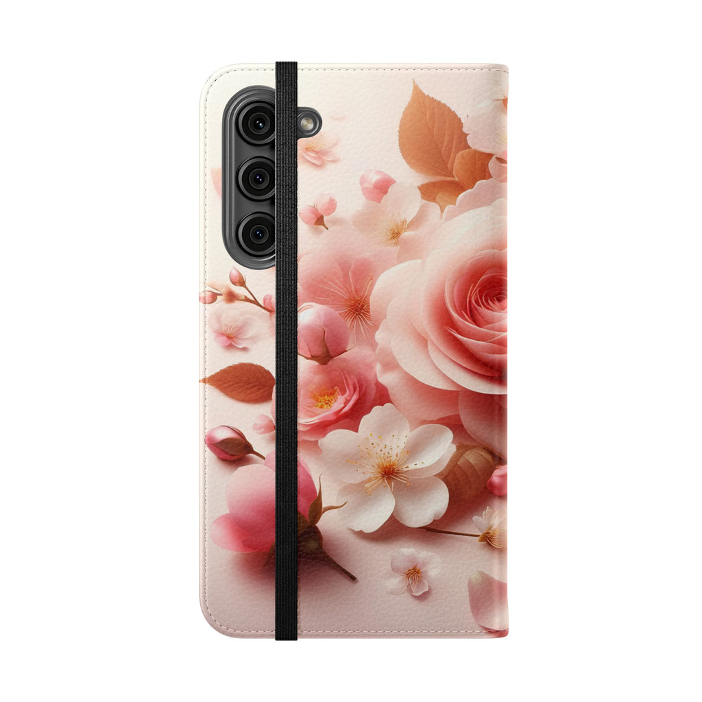 Floral Rose Flip Case — Pink Blossom Wallet Phone Cover