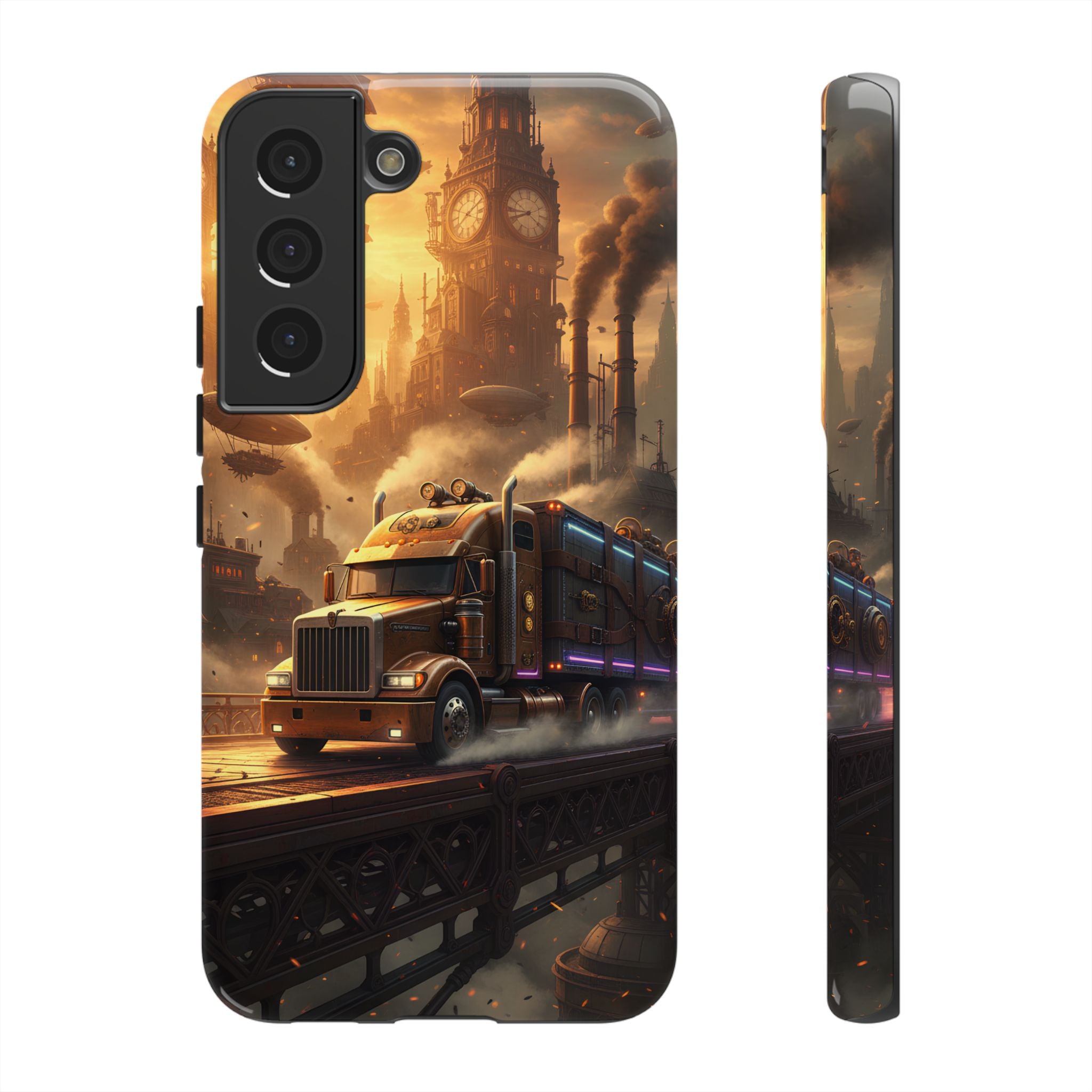 Steampunk Freightliner Phone Case — Rugged Trucking Cityscape iPhone Cover