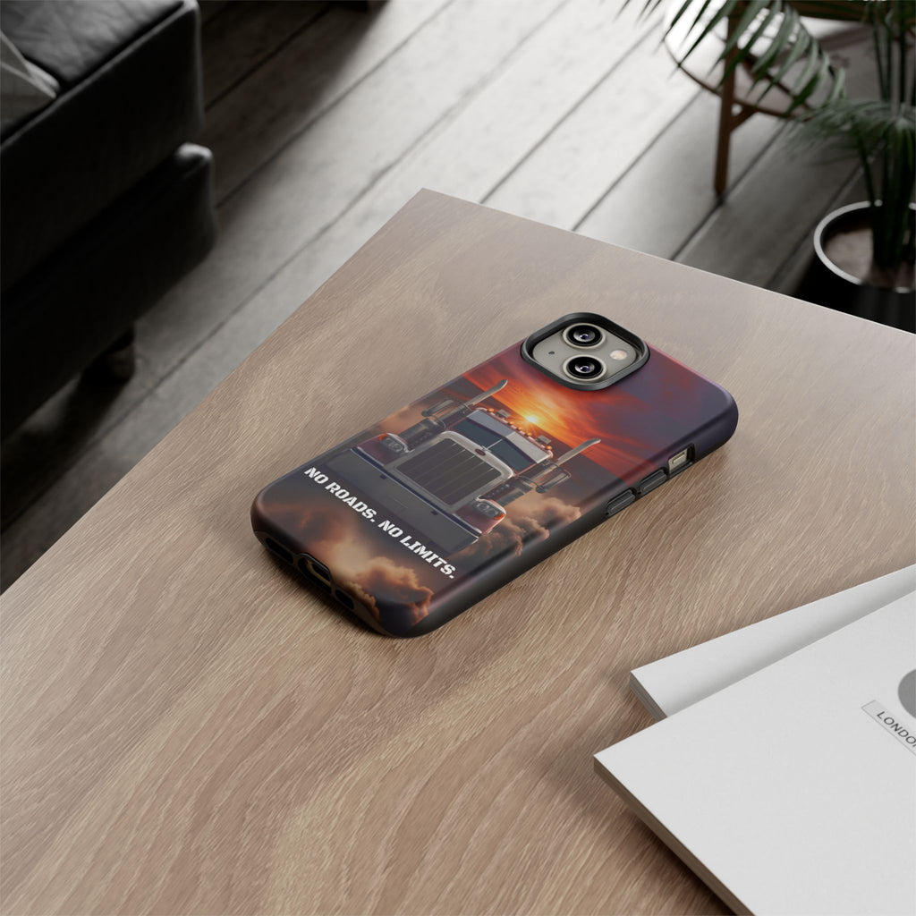 Truck Phone Case — "No Roads. No Limits." Sunset Semi Truck Protective Case