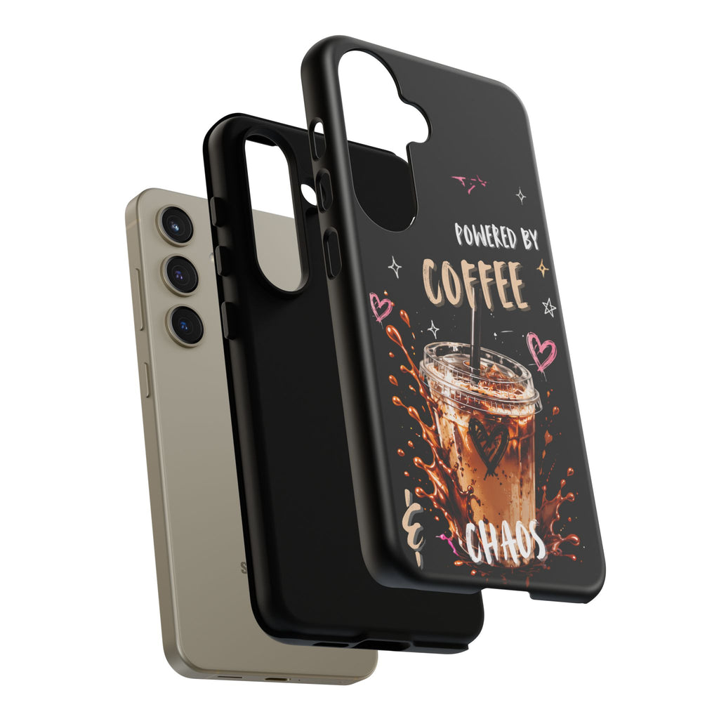 Phone Case — "Powered by Coffee & Chaos" Iced Coffee Protective Cover