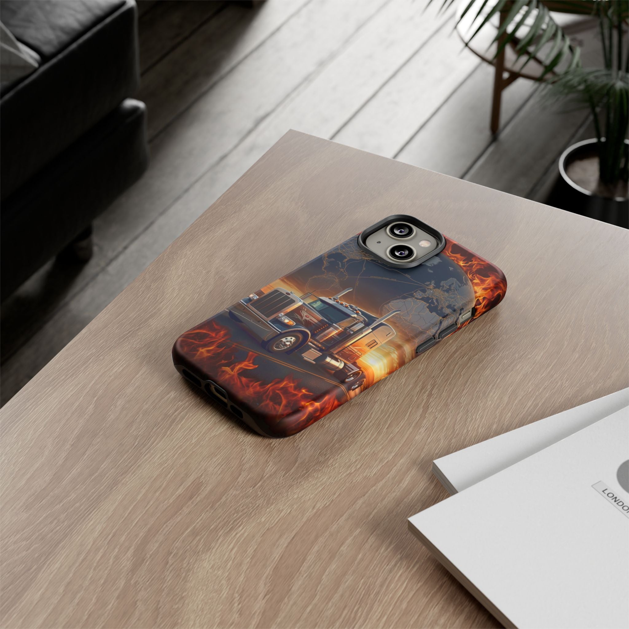 Truck Flames Phone Case — Bold Semi-Truck Globe Design