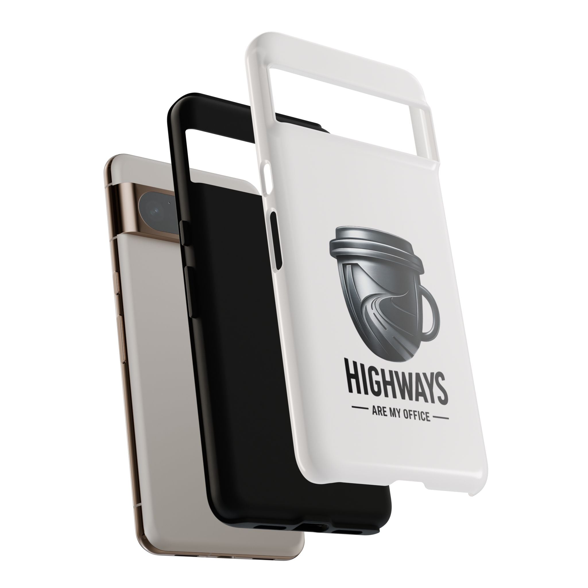 Hard Shell Phone Case — “Highways Are My Office” Travel Coffee Design
