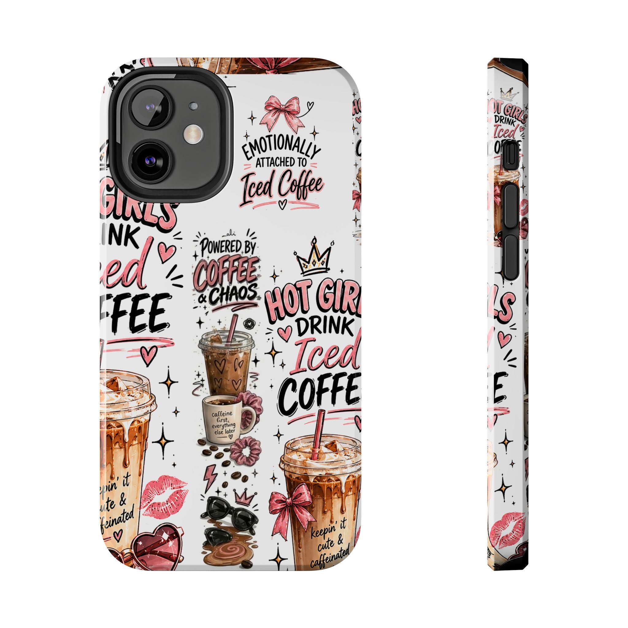 Iced Coffee Pattern Phone Case – "Powered by Coffee & Chaos" Tough Protective Case