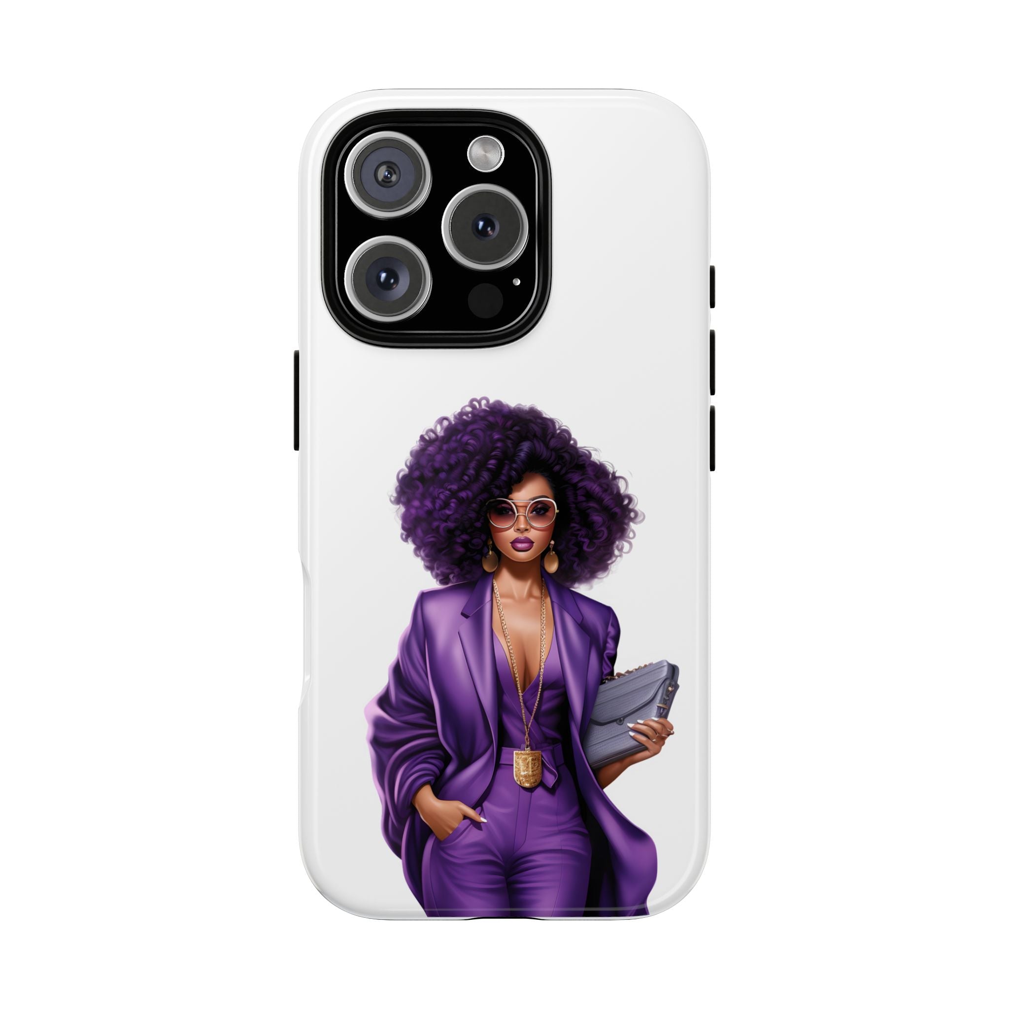 Purple Power Woman Phone Case — Afro Chic Businesswoman Protective Phone Cover