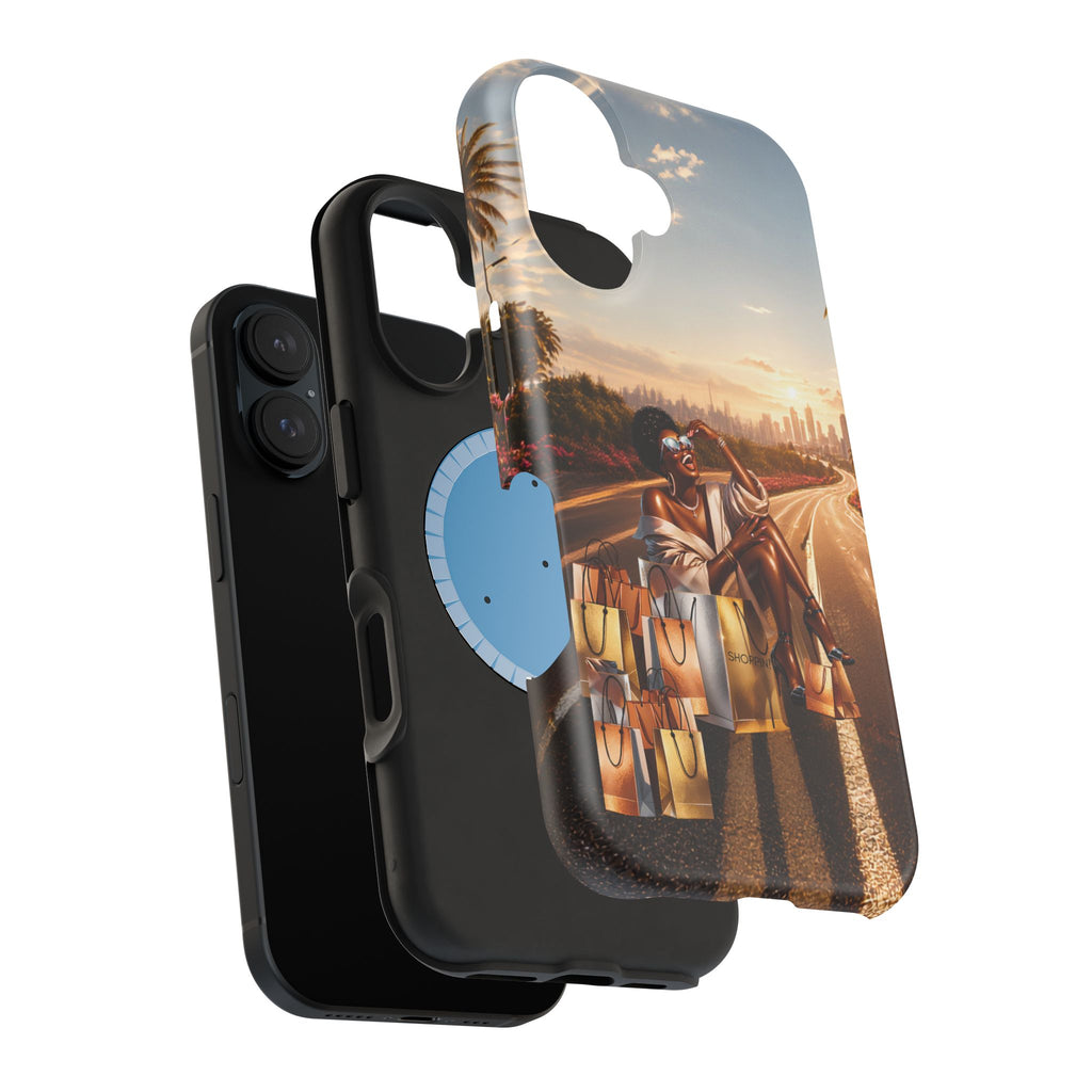 Phone Case - 'Retail Therapy' Magnetic Impact-Resistant Case, Sunset Shopping Design