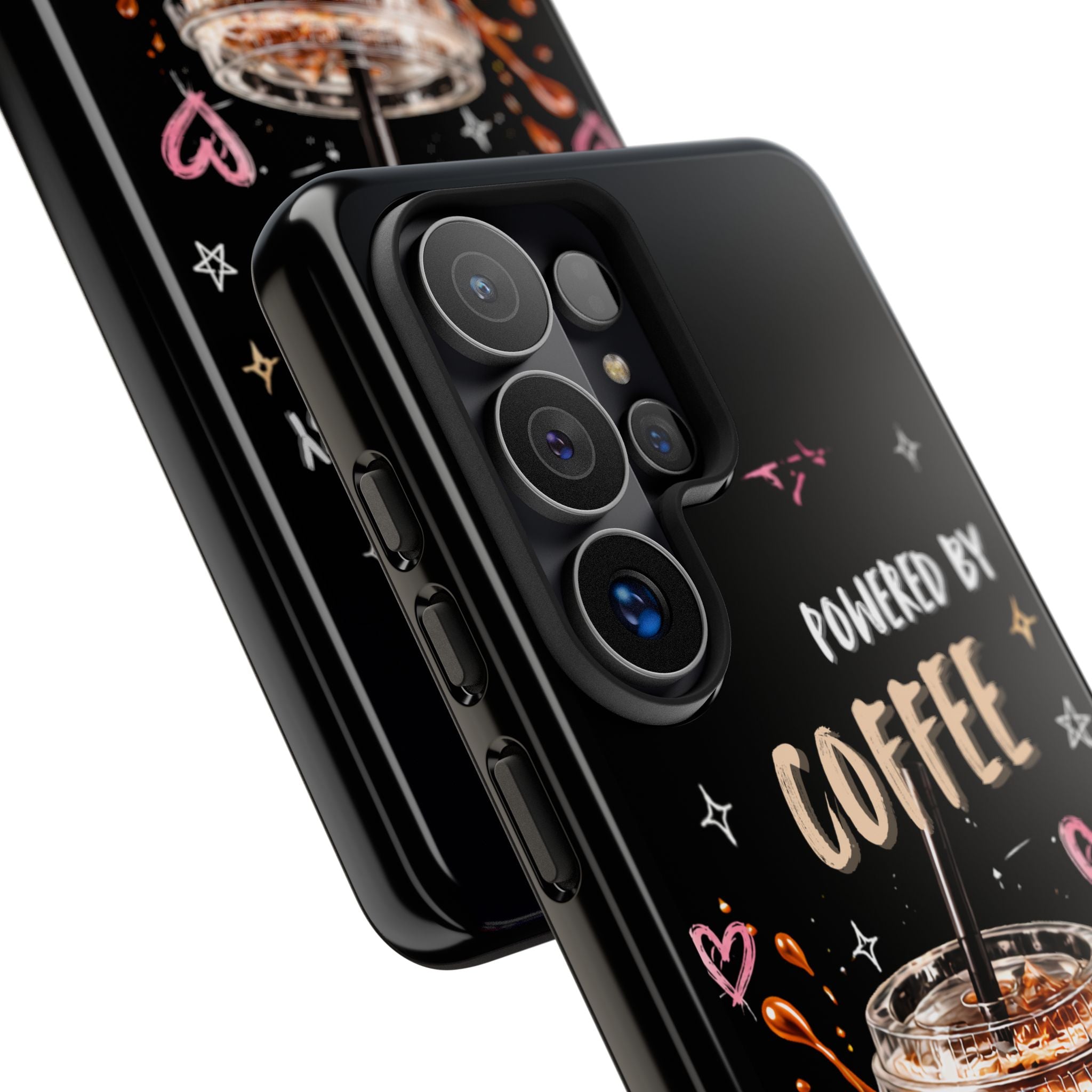 Phone Case — "Powered by Coffee & Chaos" Iced Coffee Protective Cover