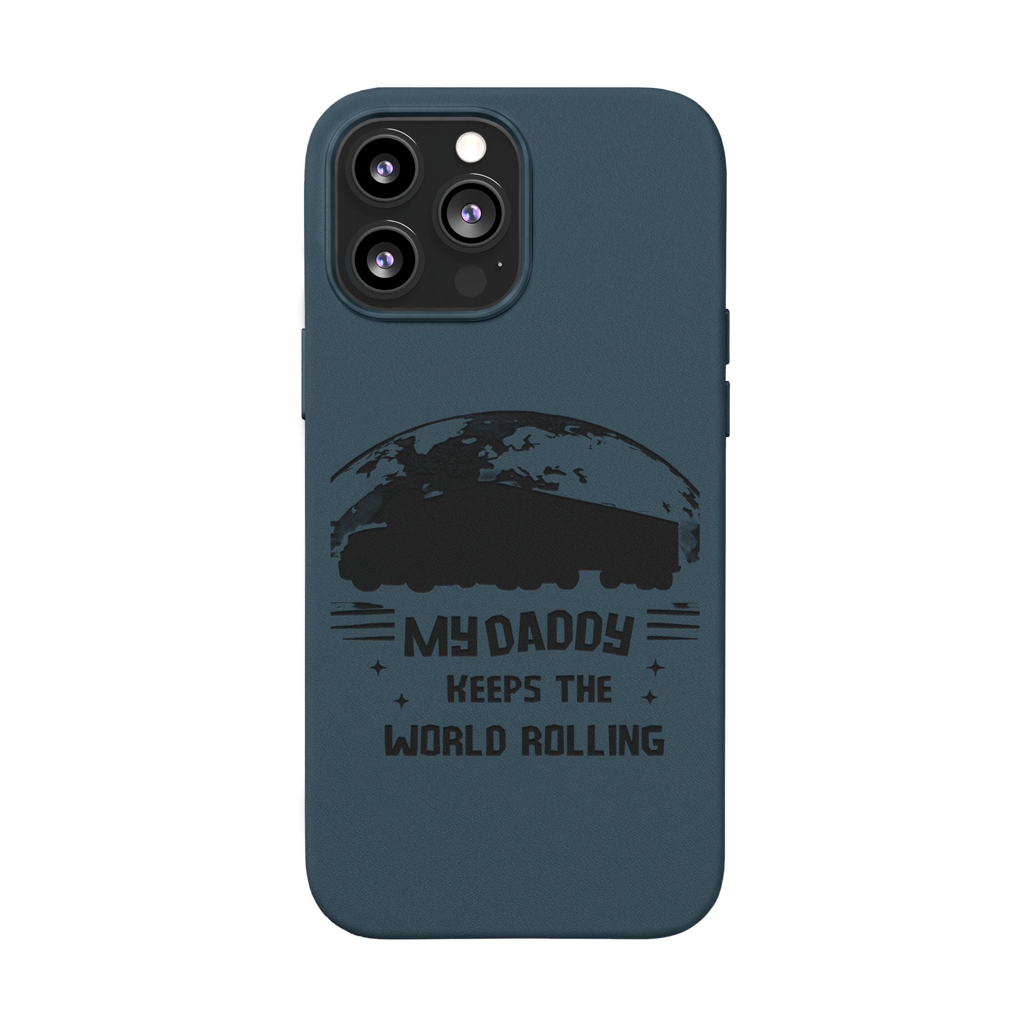 Engraved PU Leather Phone Case — 'Mhdaddy Keeps the World Rolling' Vintage Van Design