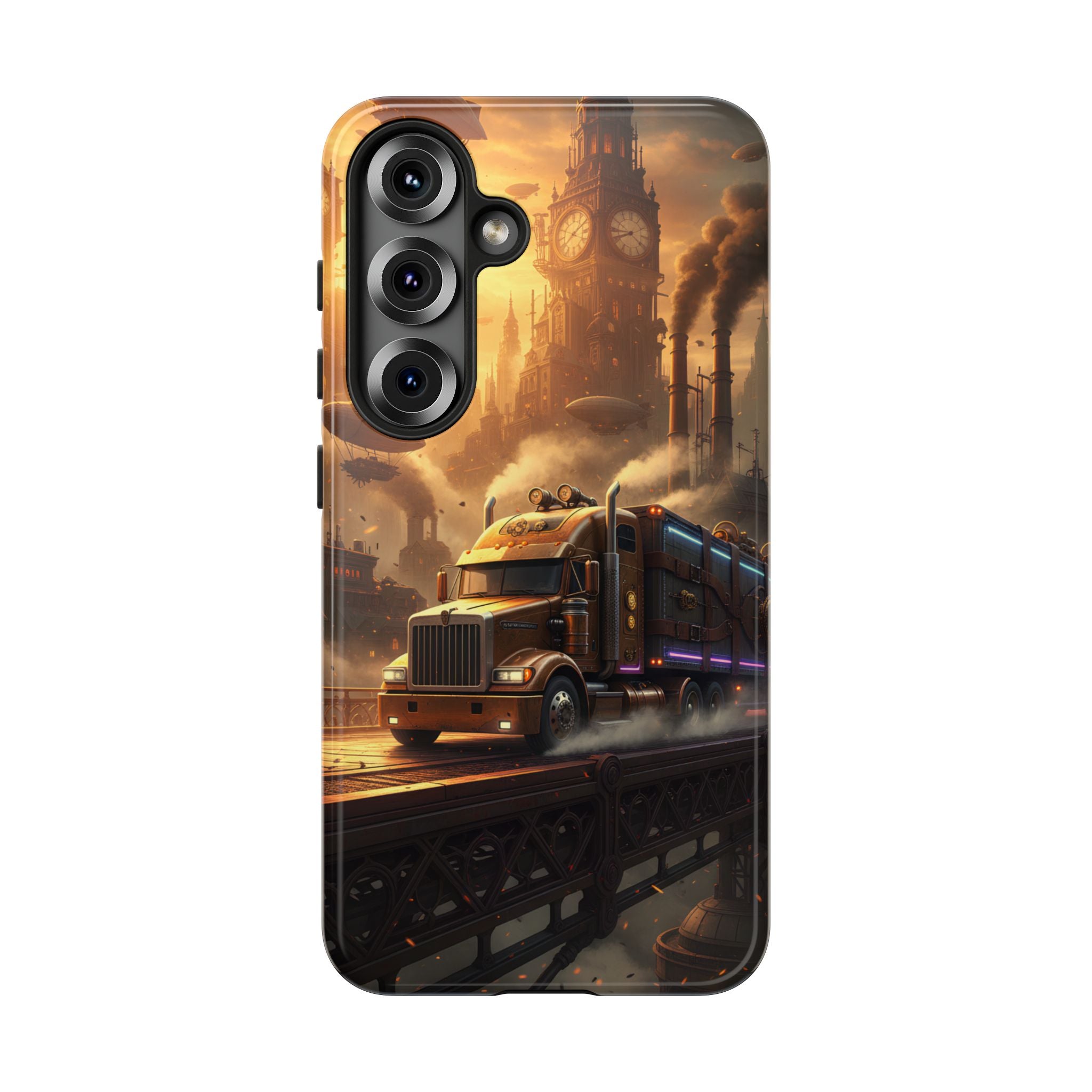 Steampunk Freightliner Phone Case — Rugged Trucking Cityscape iPhone Cover