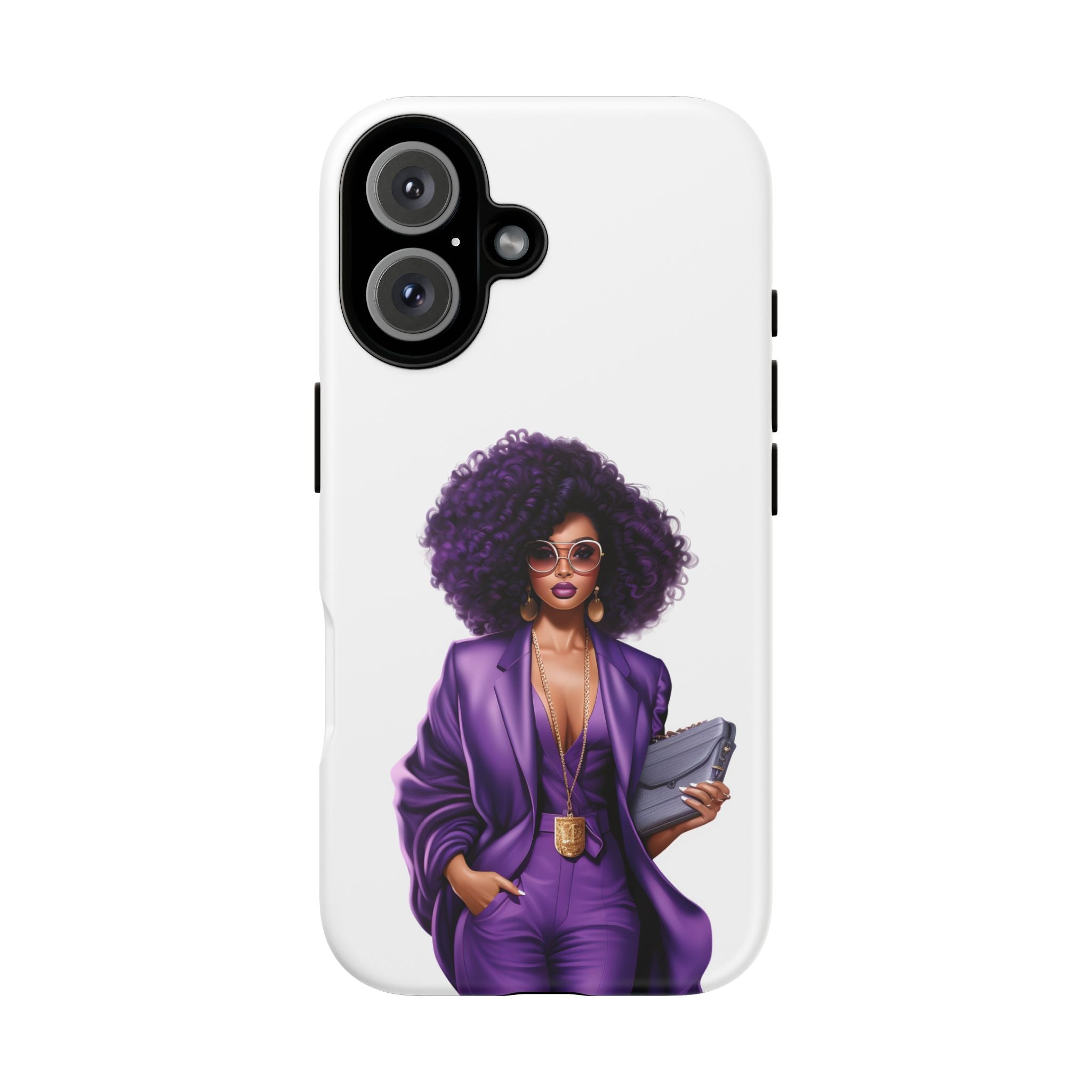 Purple Power Woman Phone Case — Afro Chic Businesswoman Protective Phone Cover