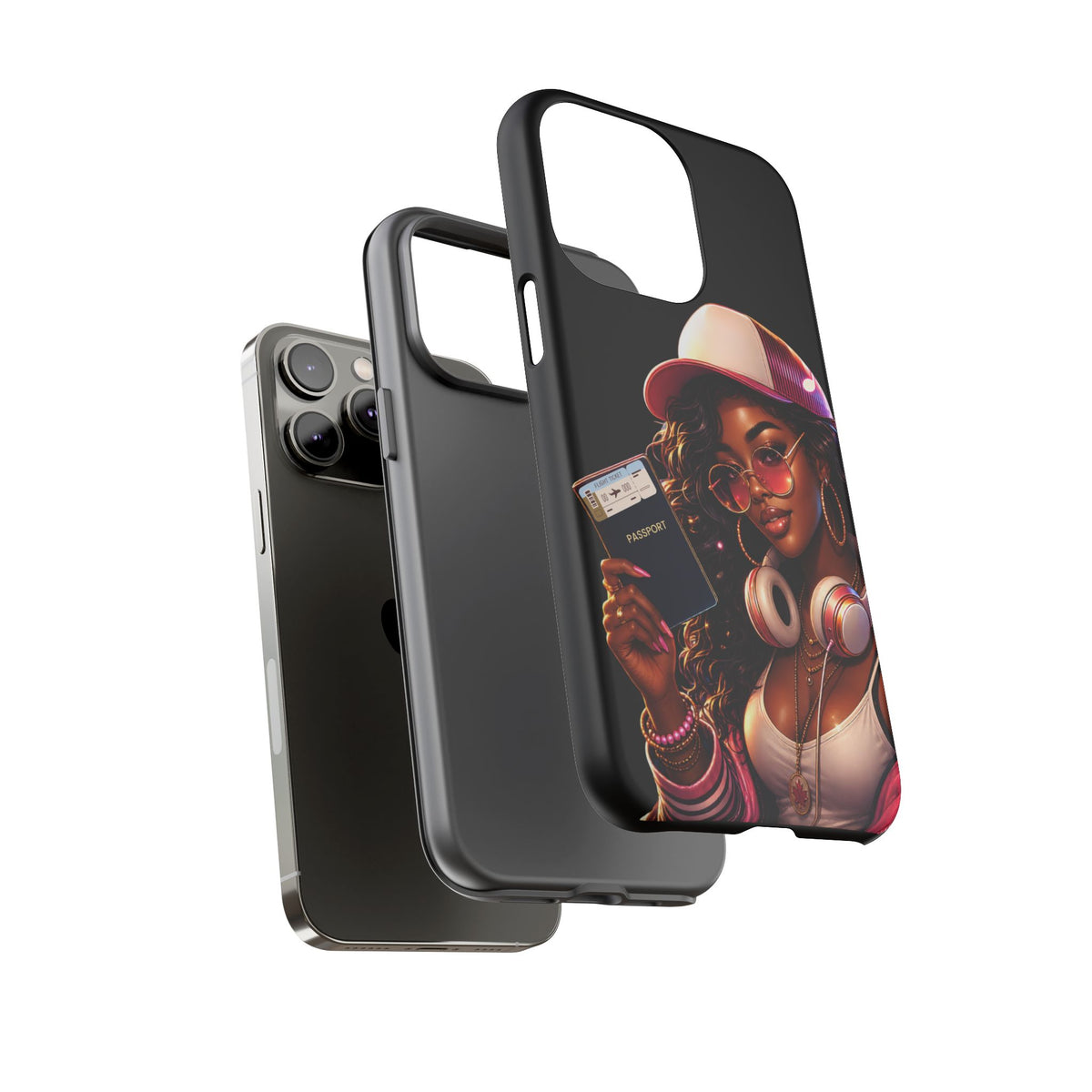 Tough Case – Stylized Urban Girl Phone Case with Headphones & Passport