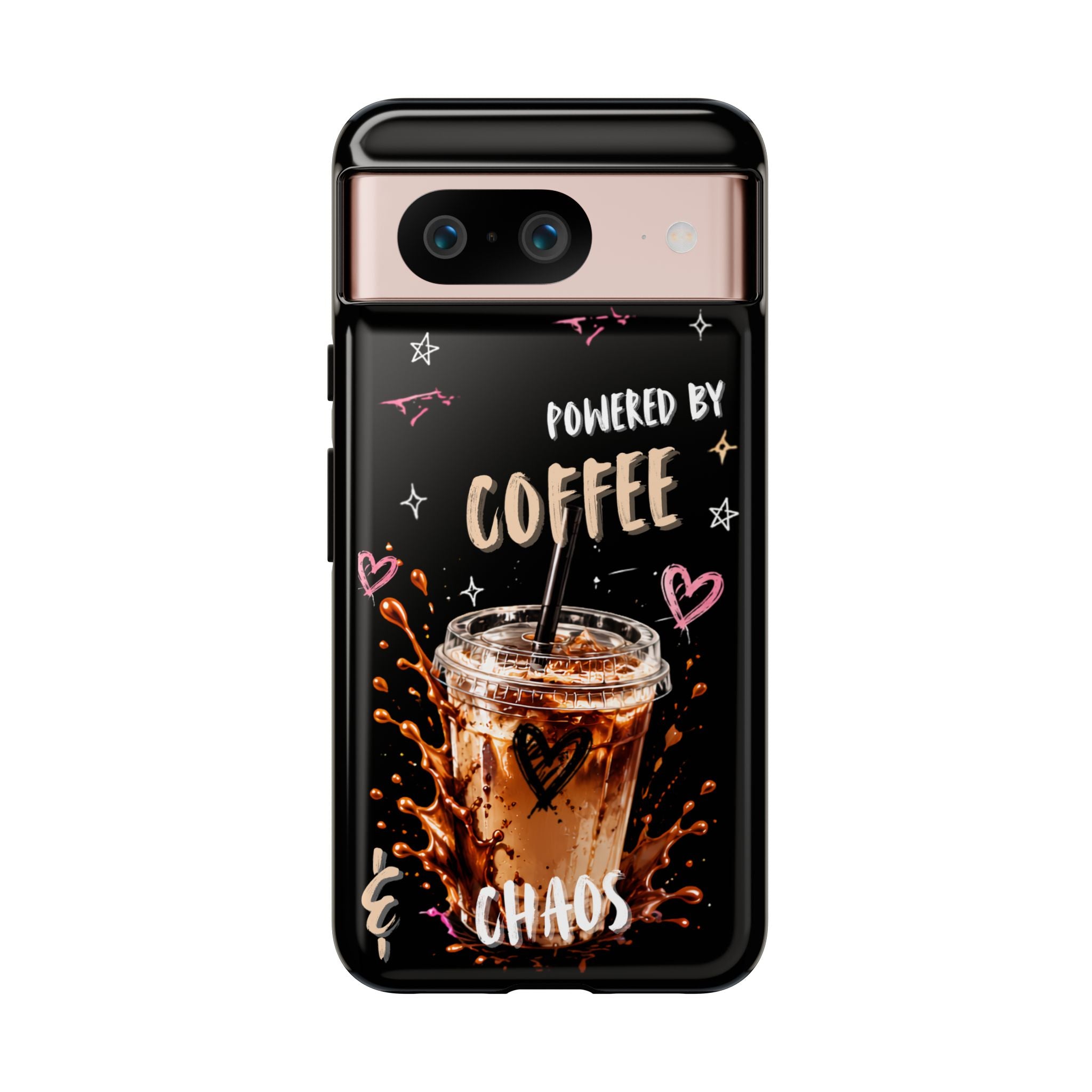 Phone Case — "Powered by Coffee & Chaos" Iced Coffee Protective Cover