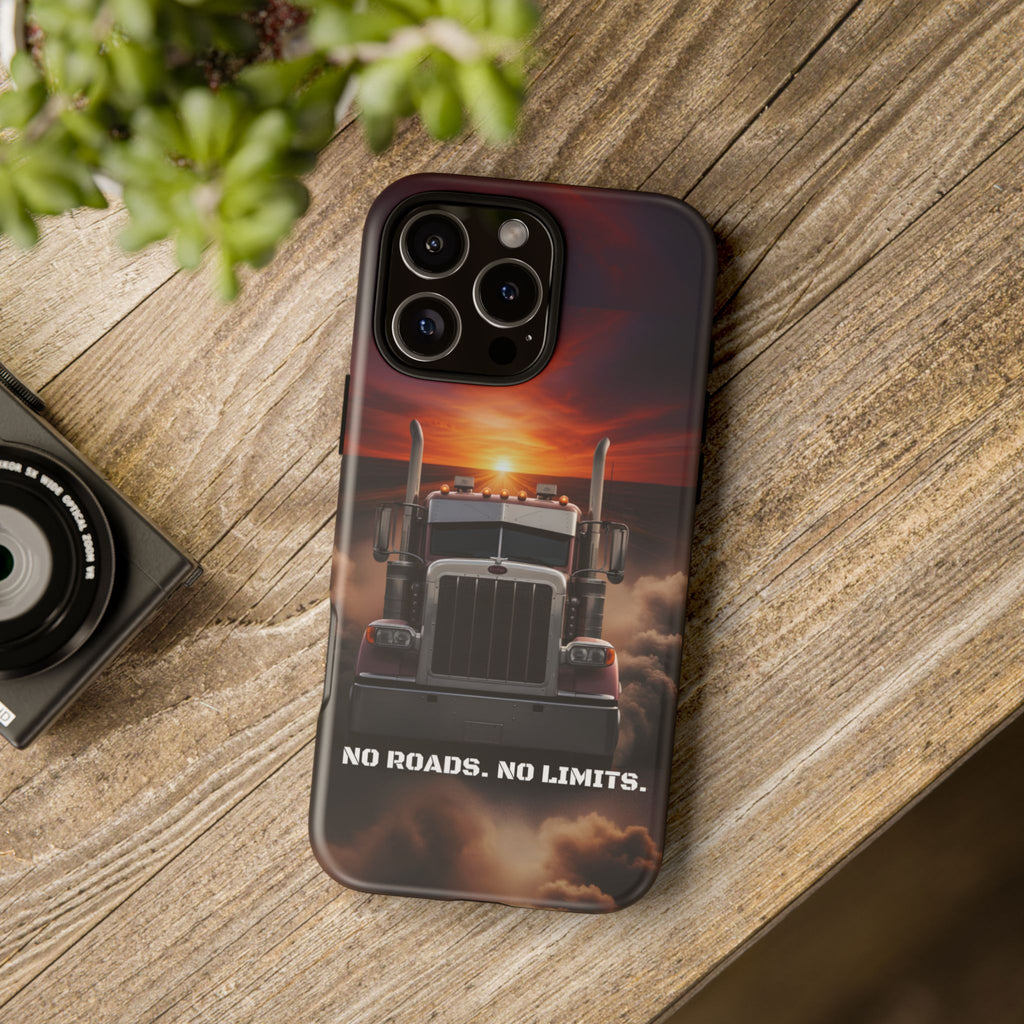 Truck Phone Case — "No Roads. No Limits." Sunset Semi Truck Protective Case
