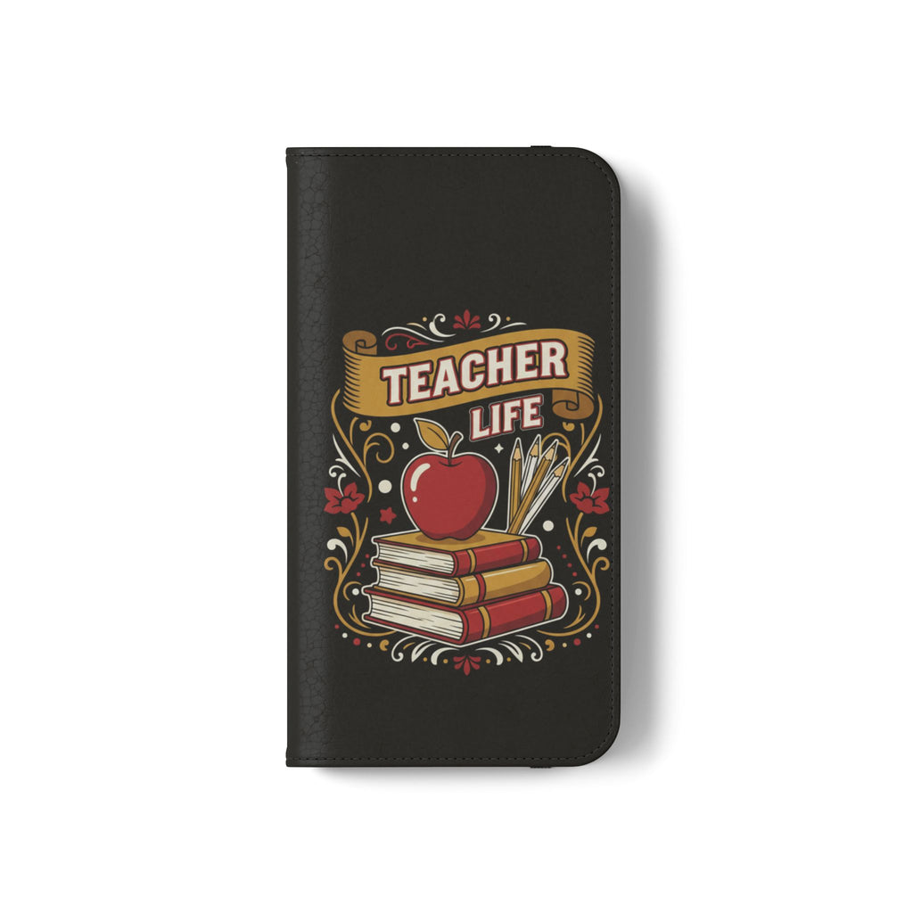 Teacher Life Flip Phone Case – Wallet Folio with Apple & Books Design
