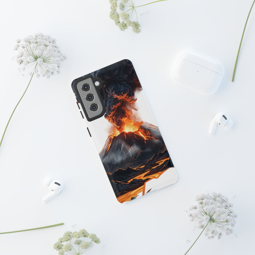 Volcano Eruption Tough Phone Case — Fiery Lava Protective Cover