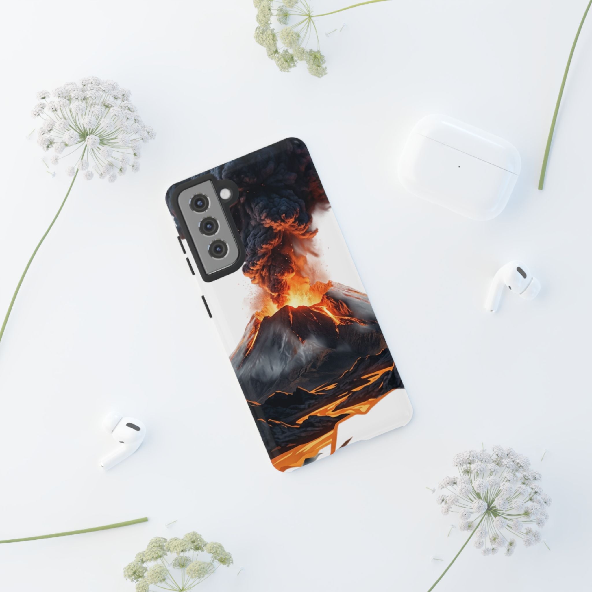 Volcano Eruption Tough Phone Case — Fiery Lava Protective Cover