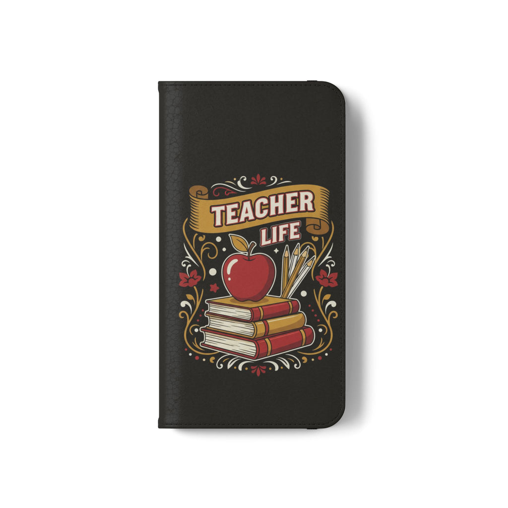 Teacher Life Flip Phone Case – Wallet Folio with Apple & Books Design