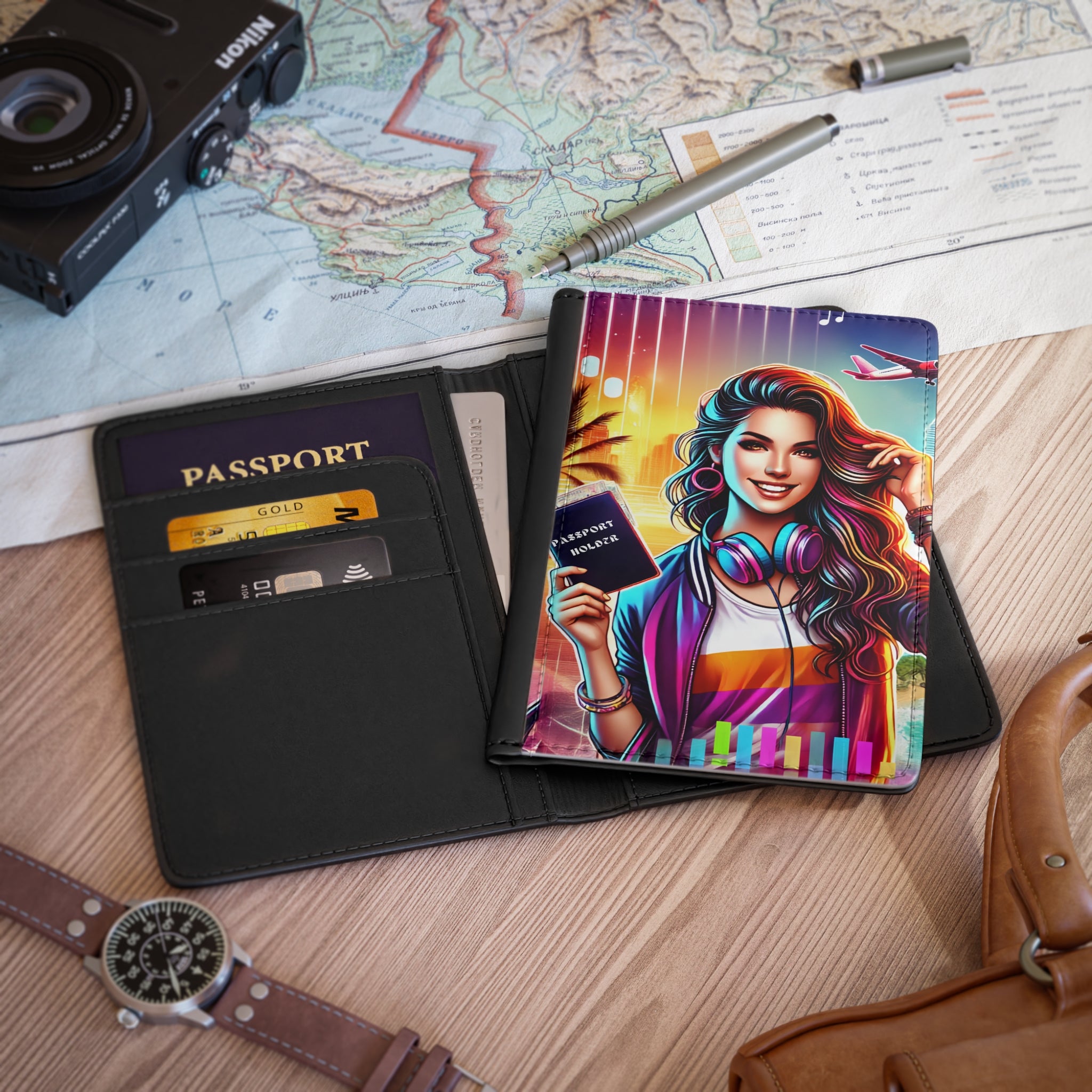 Vibrant Travel Girl Passport Cover – Colorful Music-Lover Passport Holder