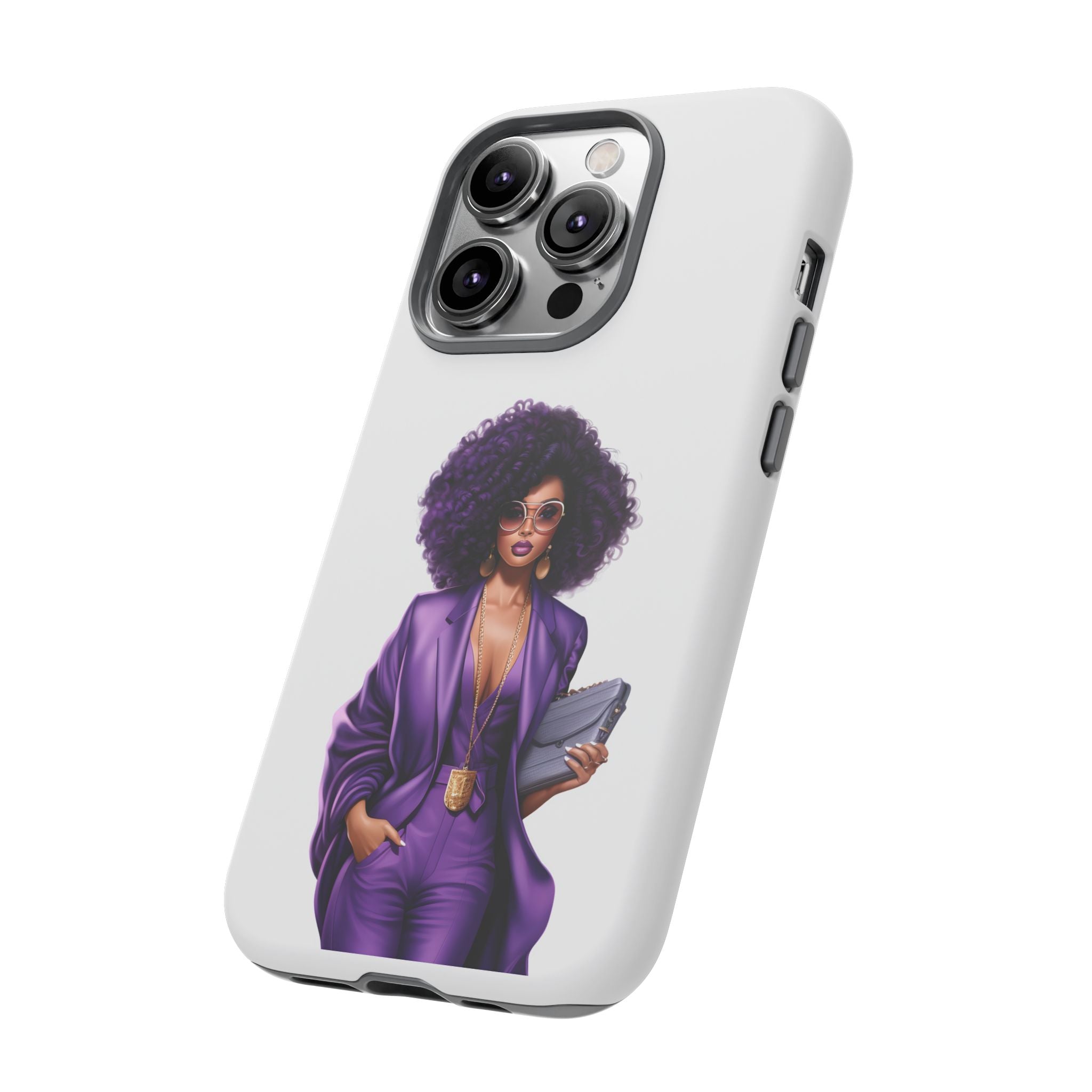 Purple Power Woman Phone Case — Afro Chic Businesswoman Protective Phone Cover