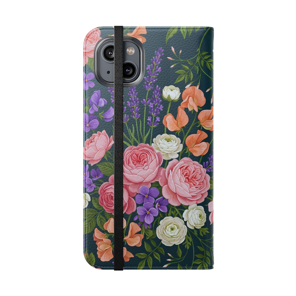 Floral Flip Phone Case -Wallet Cover with Card Slots