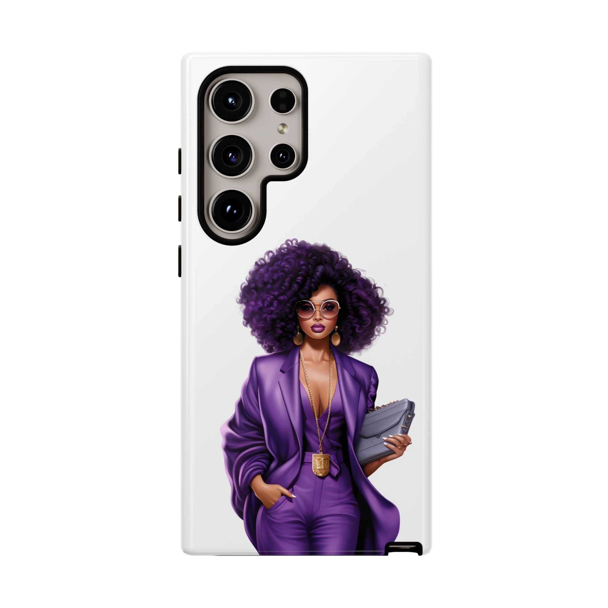 Purple Power Woman Phone Case — Afro Chic Businesswoman Protective Phone Cover