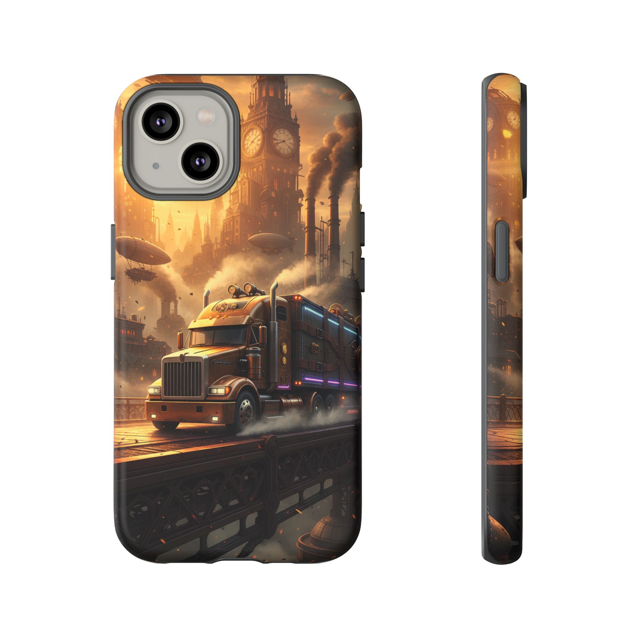 Steampunk Freightliner Phone Case — Rugged Trucking Cityscape iPhone Cover
