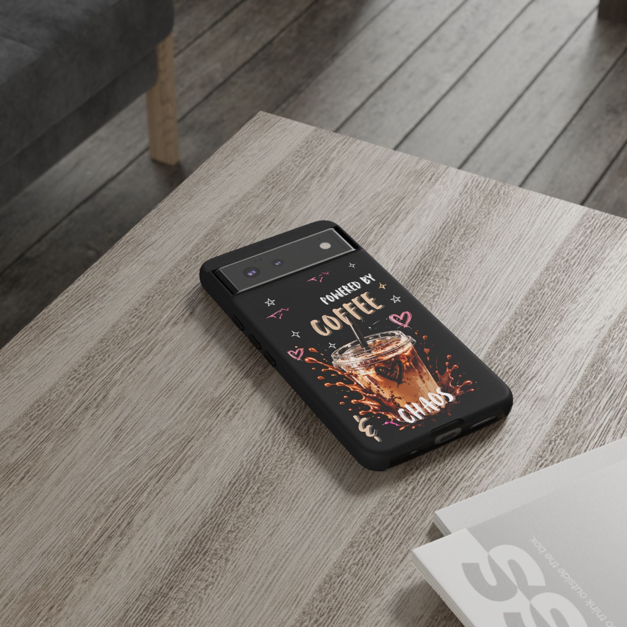 Phone Case — "Powered by Coffee & Chaos" Iced Coffee Protective Cover
