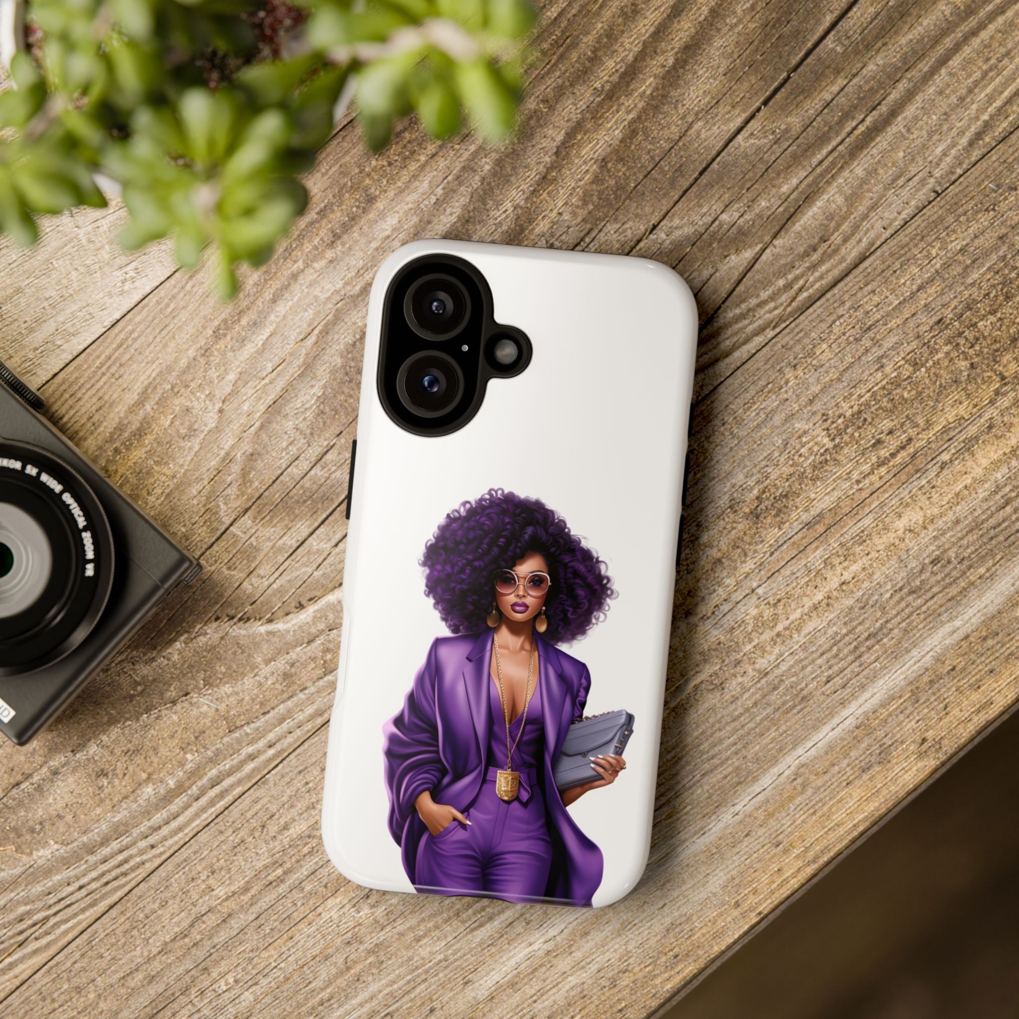 Purple Power Woman Phone Case — Afro Chic Businesswoman Protective Phone Cover