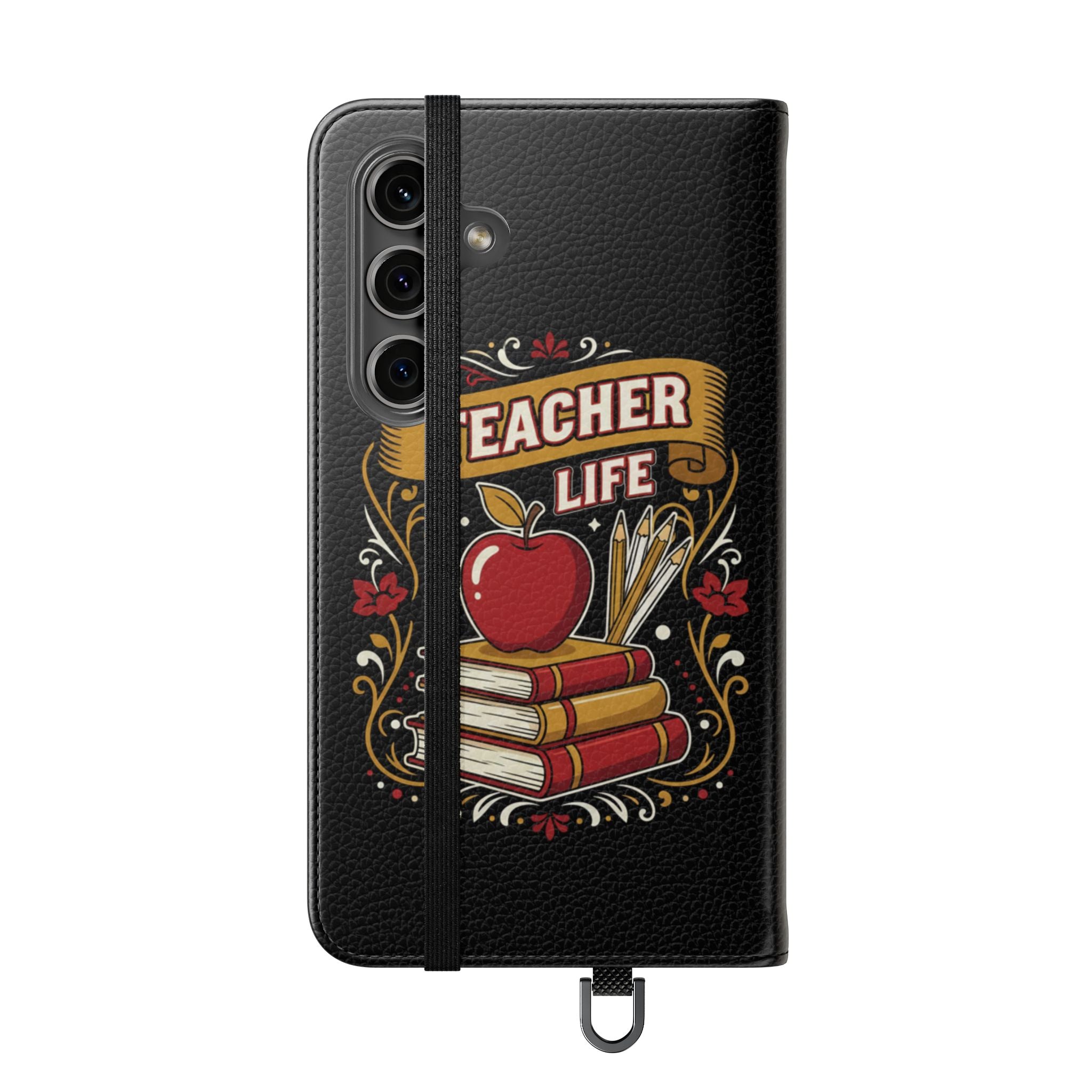 Teacher Life Flip Phone Case – Wallet Folio with Apple & Books Design