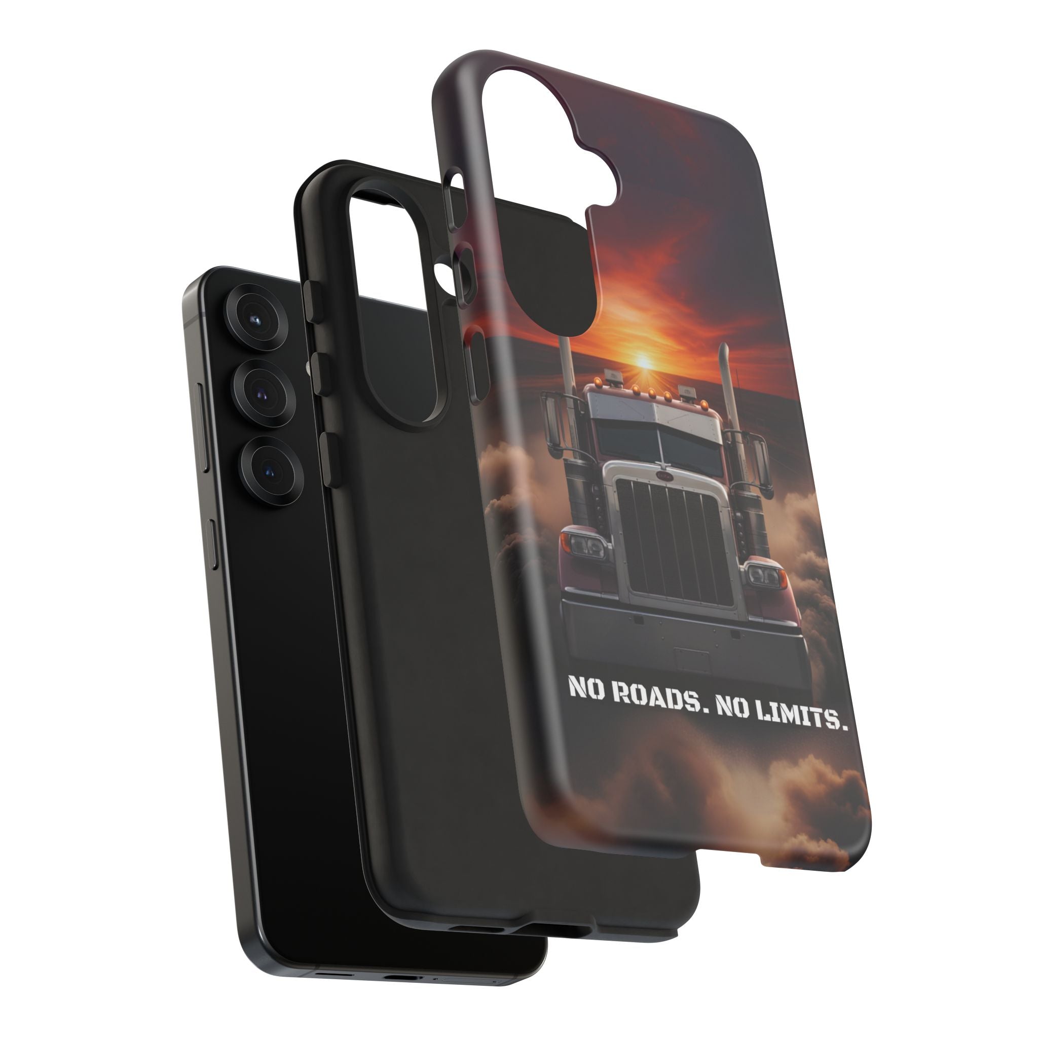 Truck Phone Case — "No Roads. No Limits." Sunset Semi Truck Protective Case