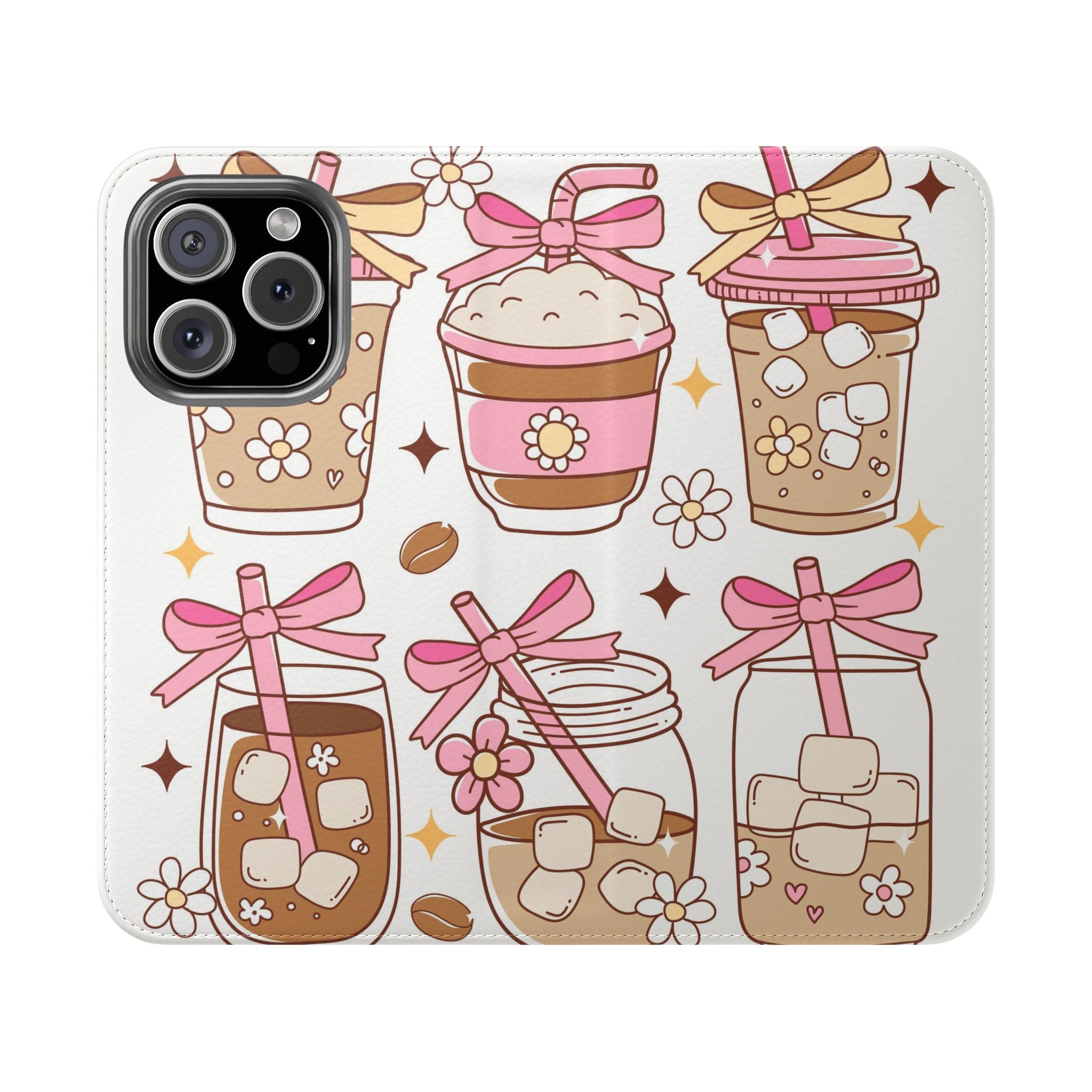 Cute Coffee & Latte Flip Phone Case – Cozy Boba & Dessert Wallet Cover