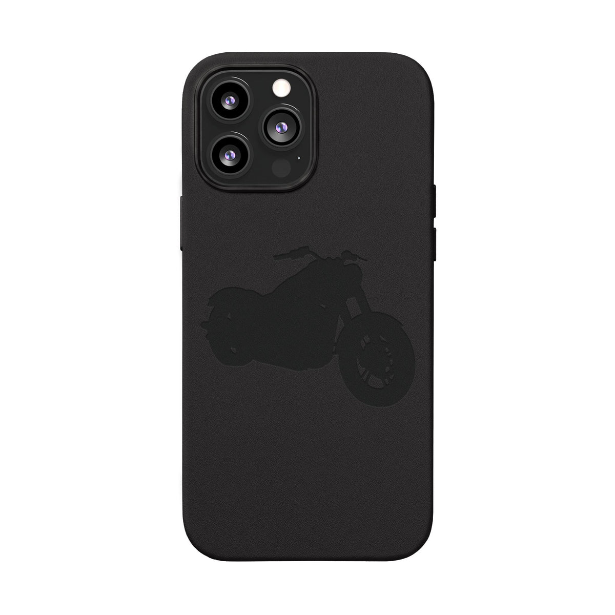 Engraved PU Leather Phone Case — Motorcycle Silhouette