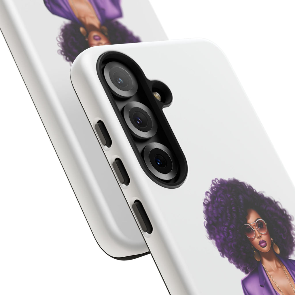 Purple Power Woman Phone Case — Afro Chic Businesswoman Protective Phone Cover