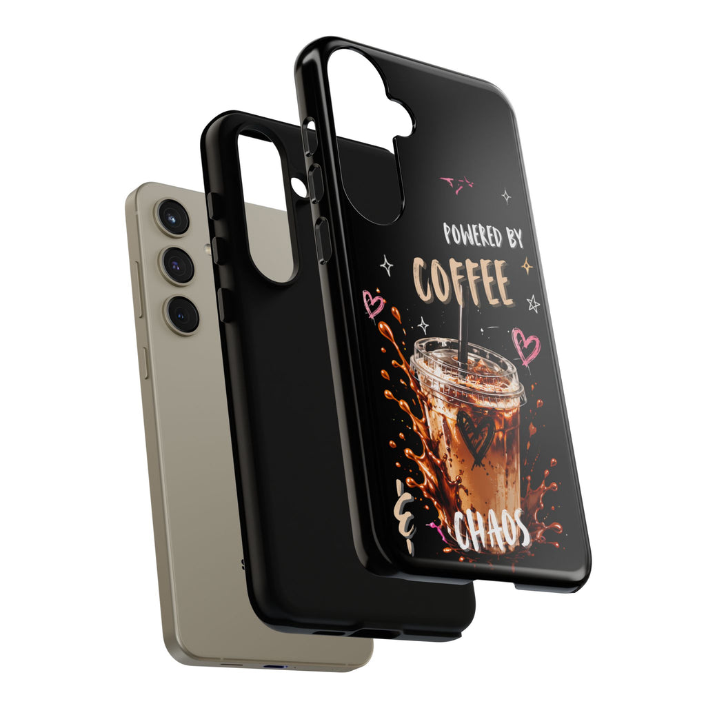 Phone Case — "Powered by Coffee & Chaos" Iced Coffee Protective Cover