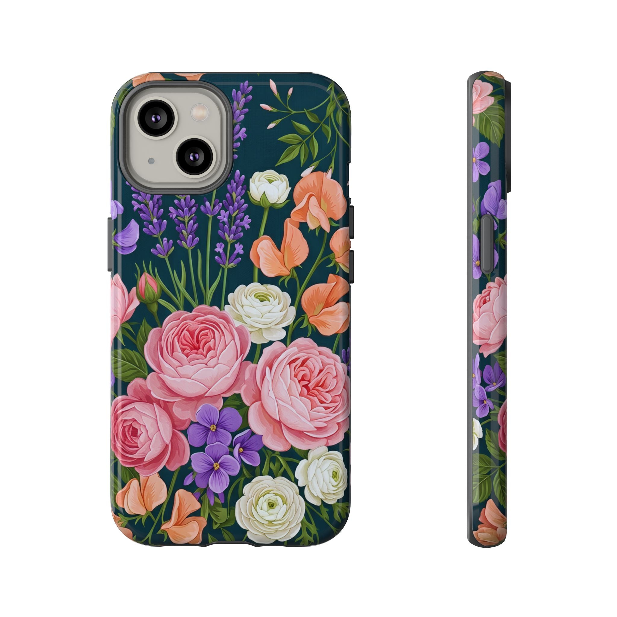 Floral Bouquet Phone Case — Vintage Roses & Lavender Protective Cover
