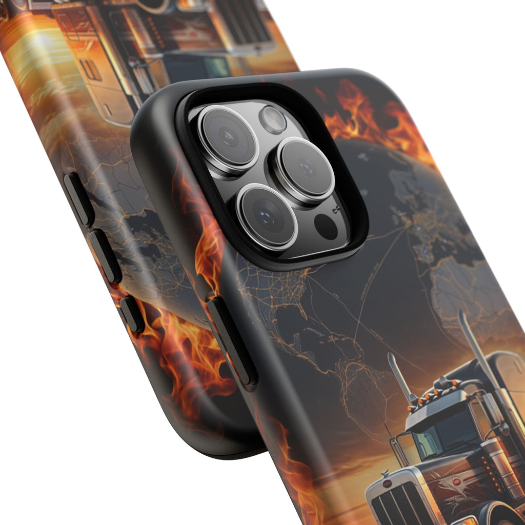 Truck Flames Phone Case — Bold Semi-Truck Globe Design