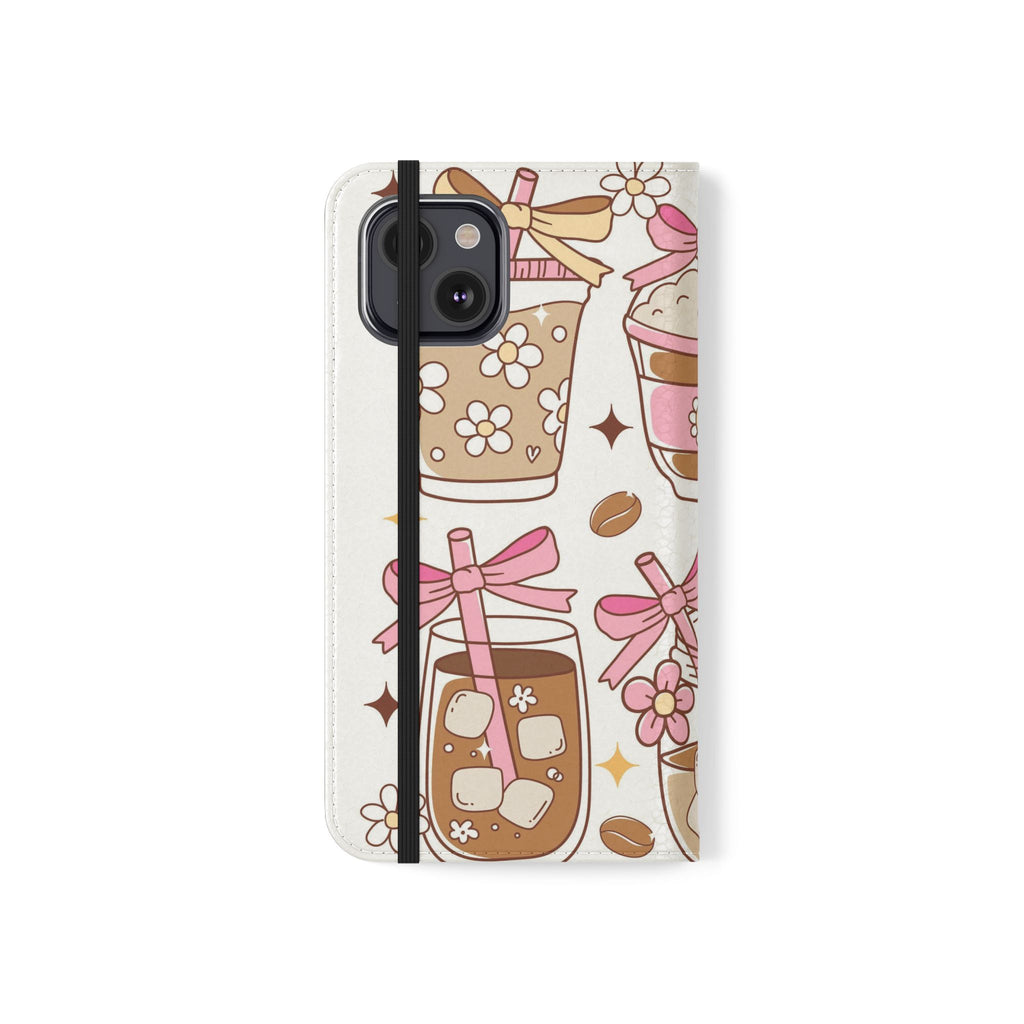 Cute Coffee & Latte Flip Phone Case – Cozy Boba & Dessert Wallet Cover