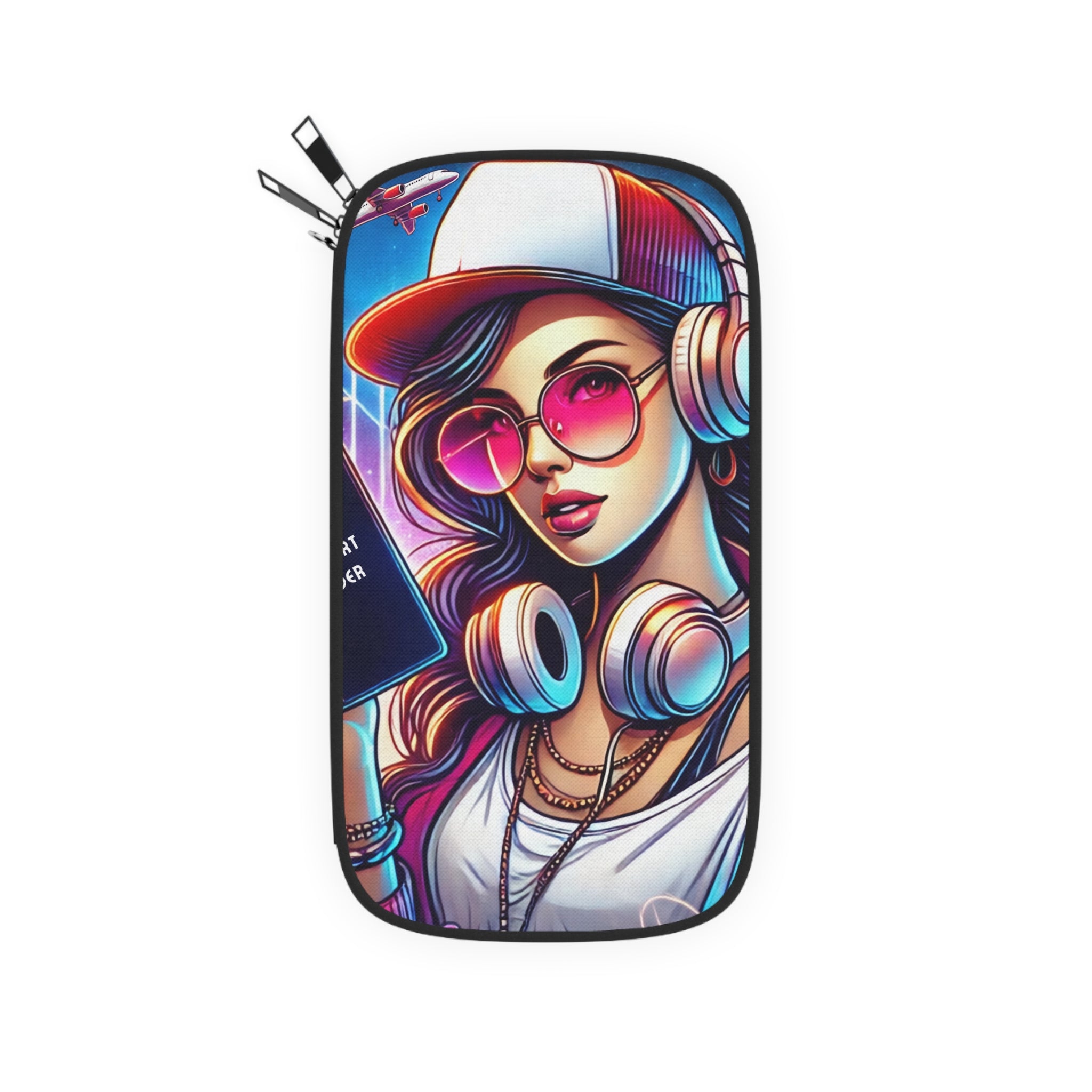 Retro Cool Travel Passport Wallet — Neon Headphones Girl Design