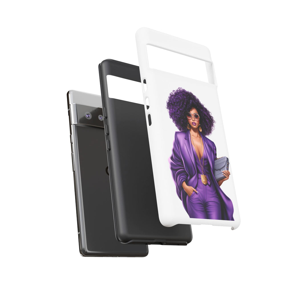 Purple Power Woman Phone Case — Afro Chic Businesswoman Protective Phone Cover
