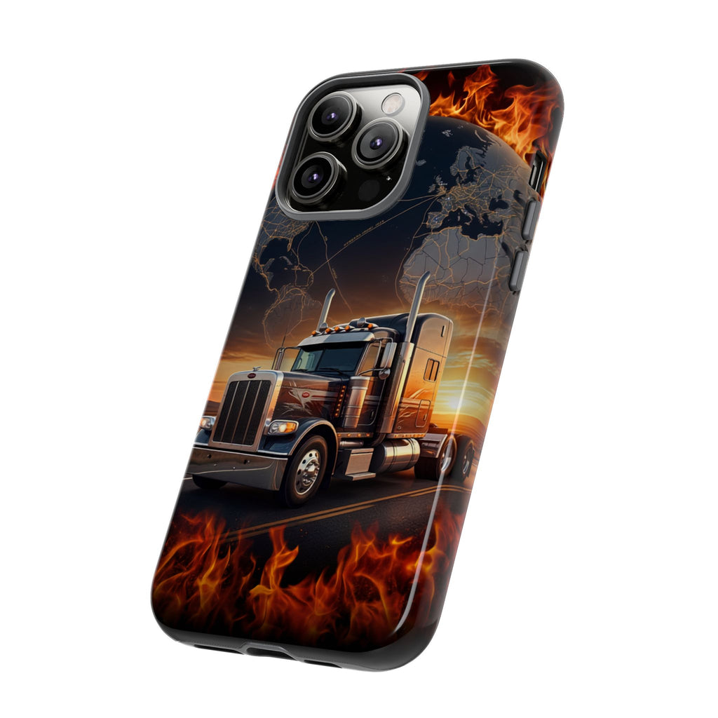 Truck Flames Phone Case — Bold Semi-Truck Globe Design
