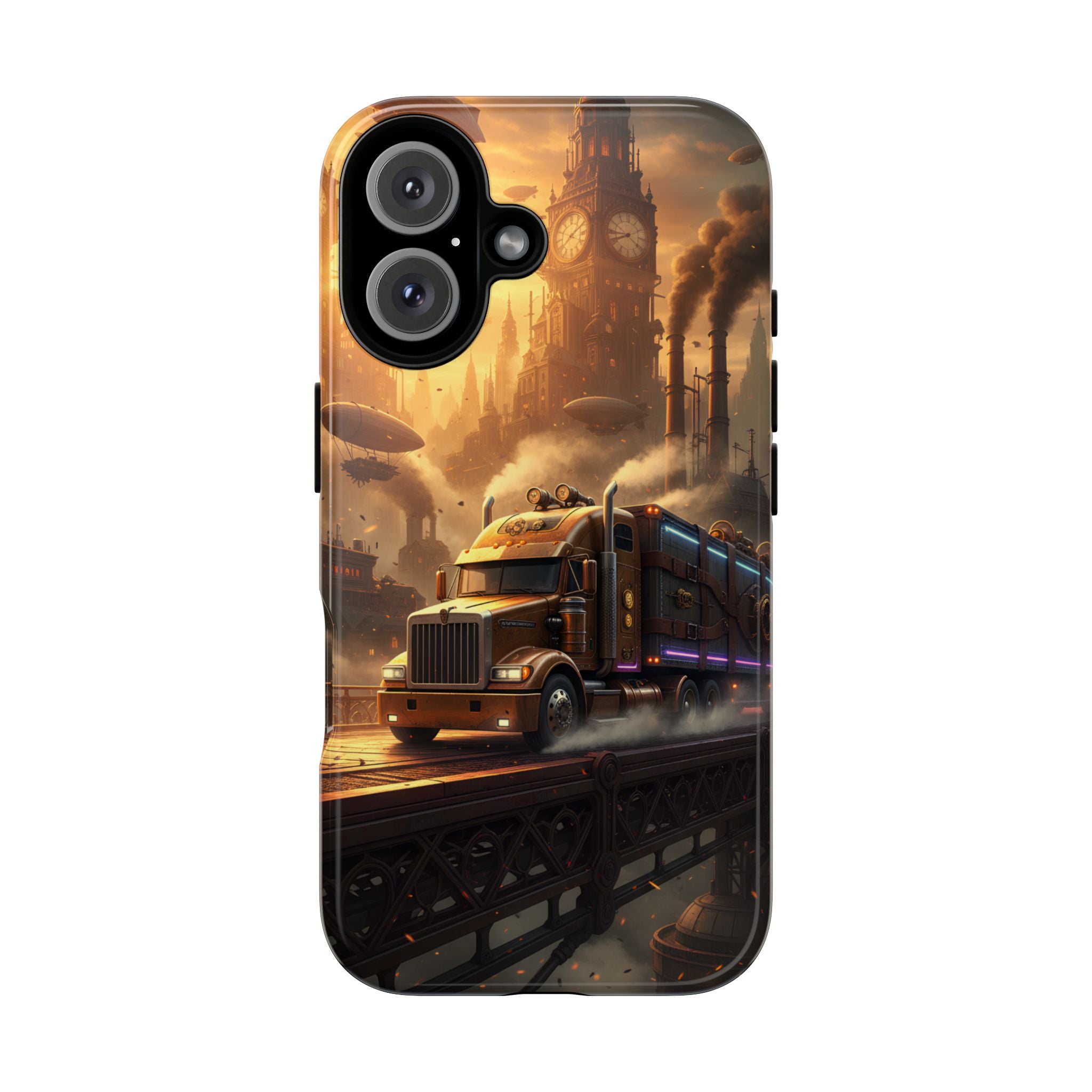 Steampunk Freightliner Phone Case — Rugged Trucking Cityscape iPhone Cover