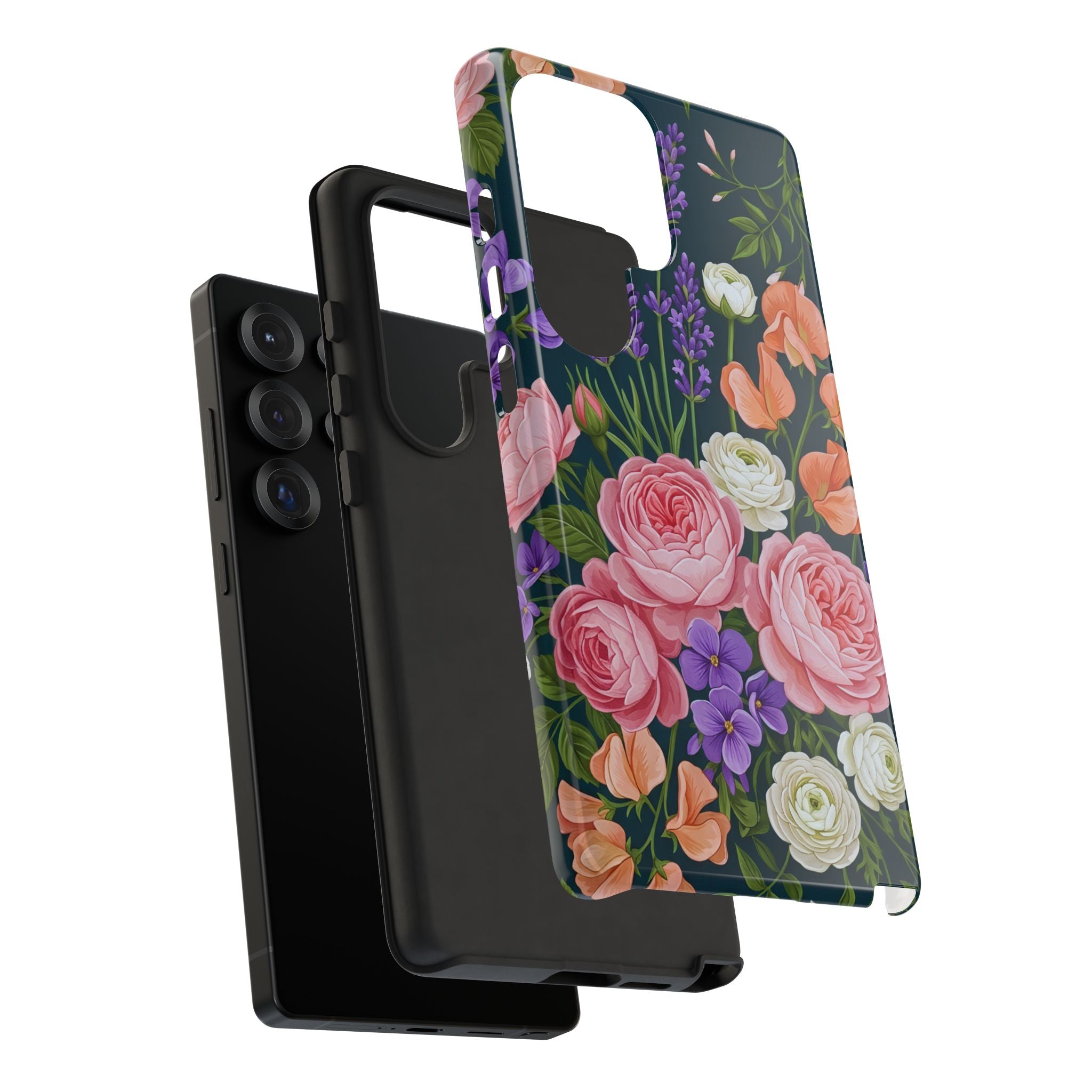Floral Bouquet Phone Case — Vintage Roses & Lavender Protective Cover