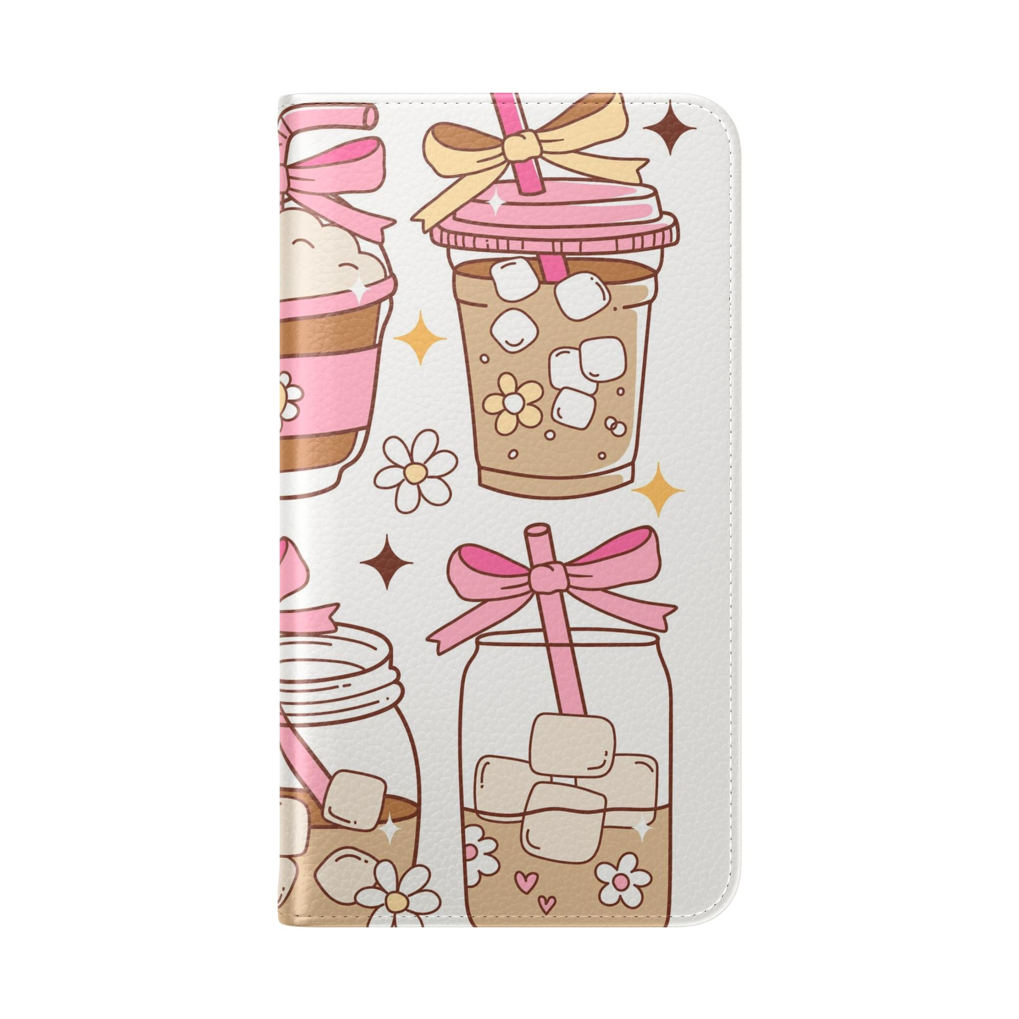 Cute Coffee & Latte Flip Phone Case – Cozy Boba & Dessert Wallet Cover