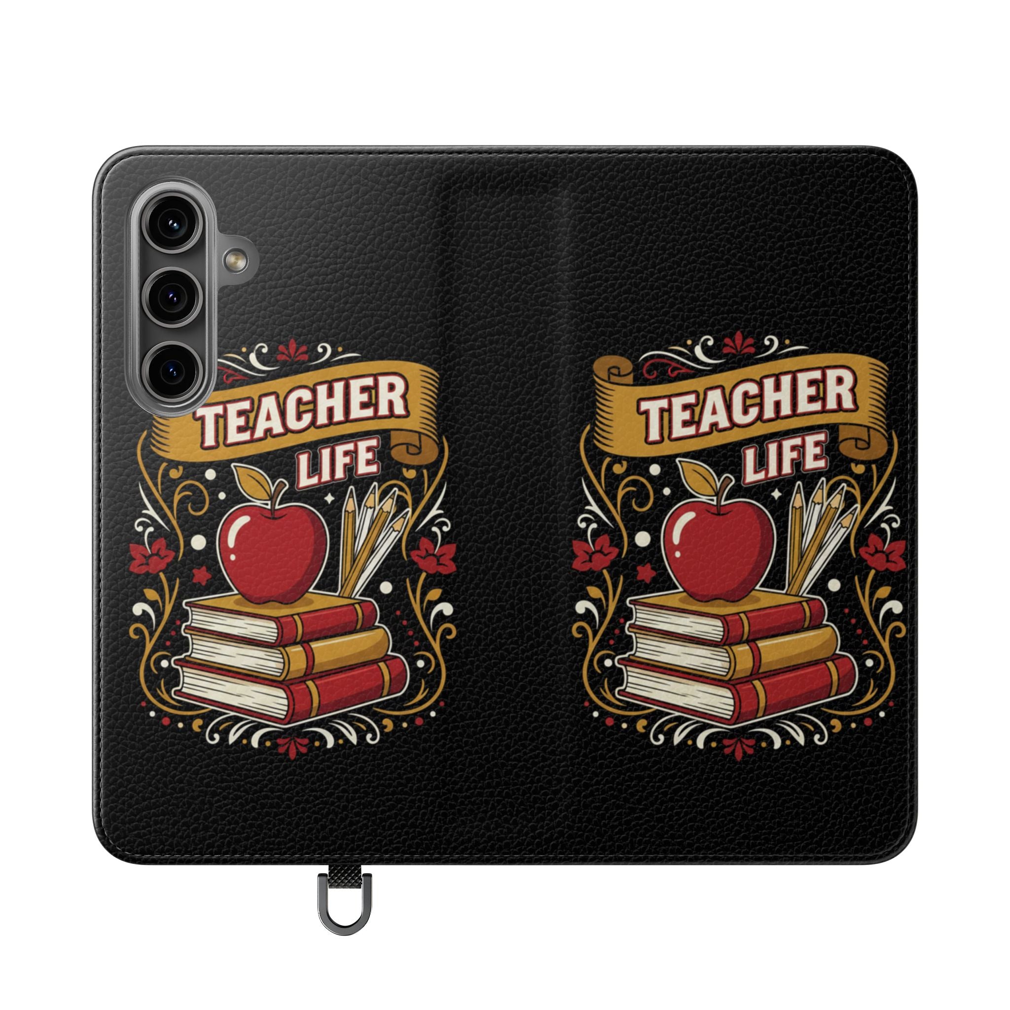 Teacher Life Flip Phone Case – Wallet Folio with Apple & Books Design