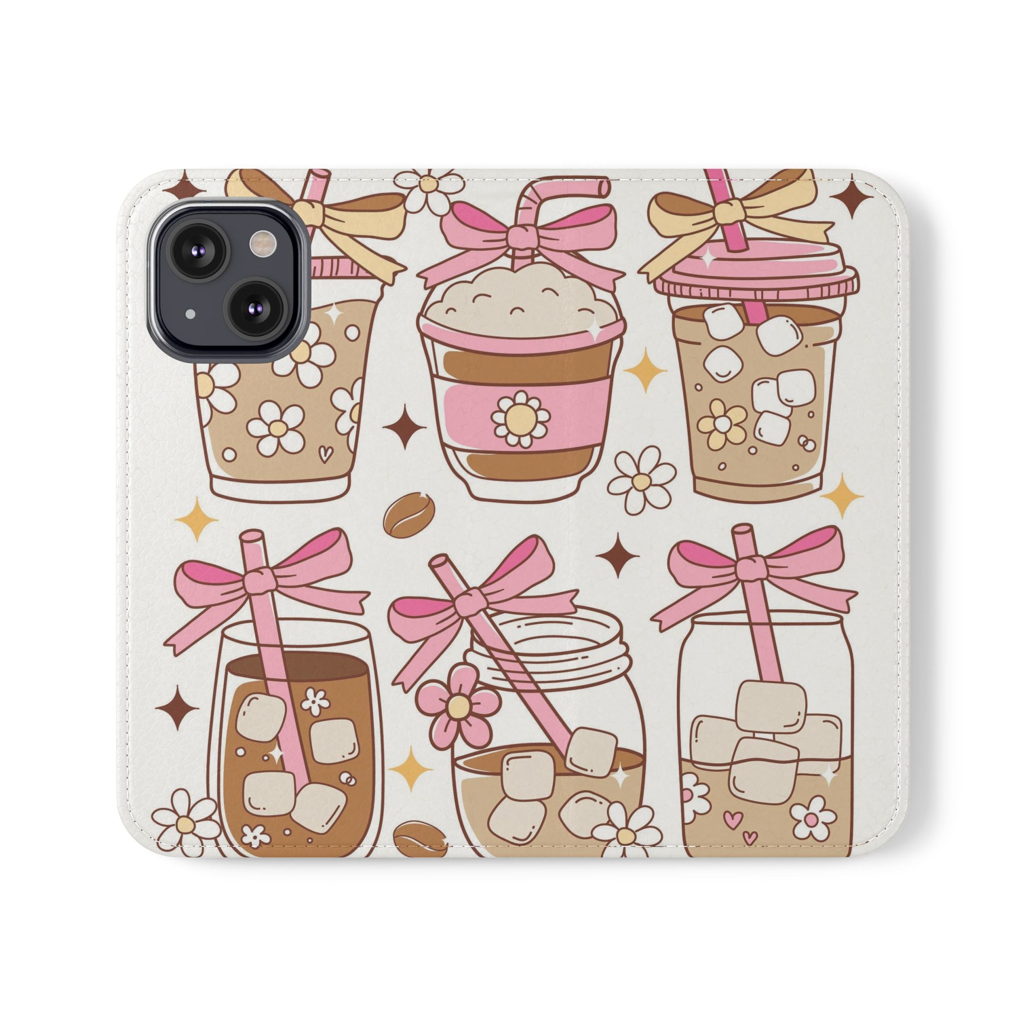 Cute Coffee & Latte Flip Phone Case – Cozy Boba & Dessert Wallet Cover