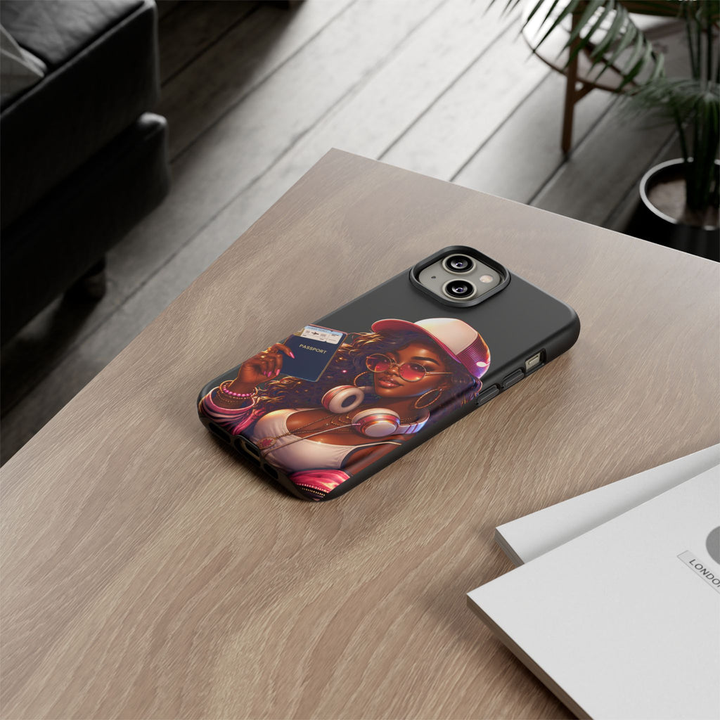 Tough Case – Stylized Urban Girl Phone Case with Headphones & Passport